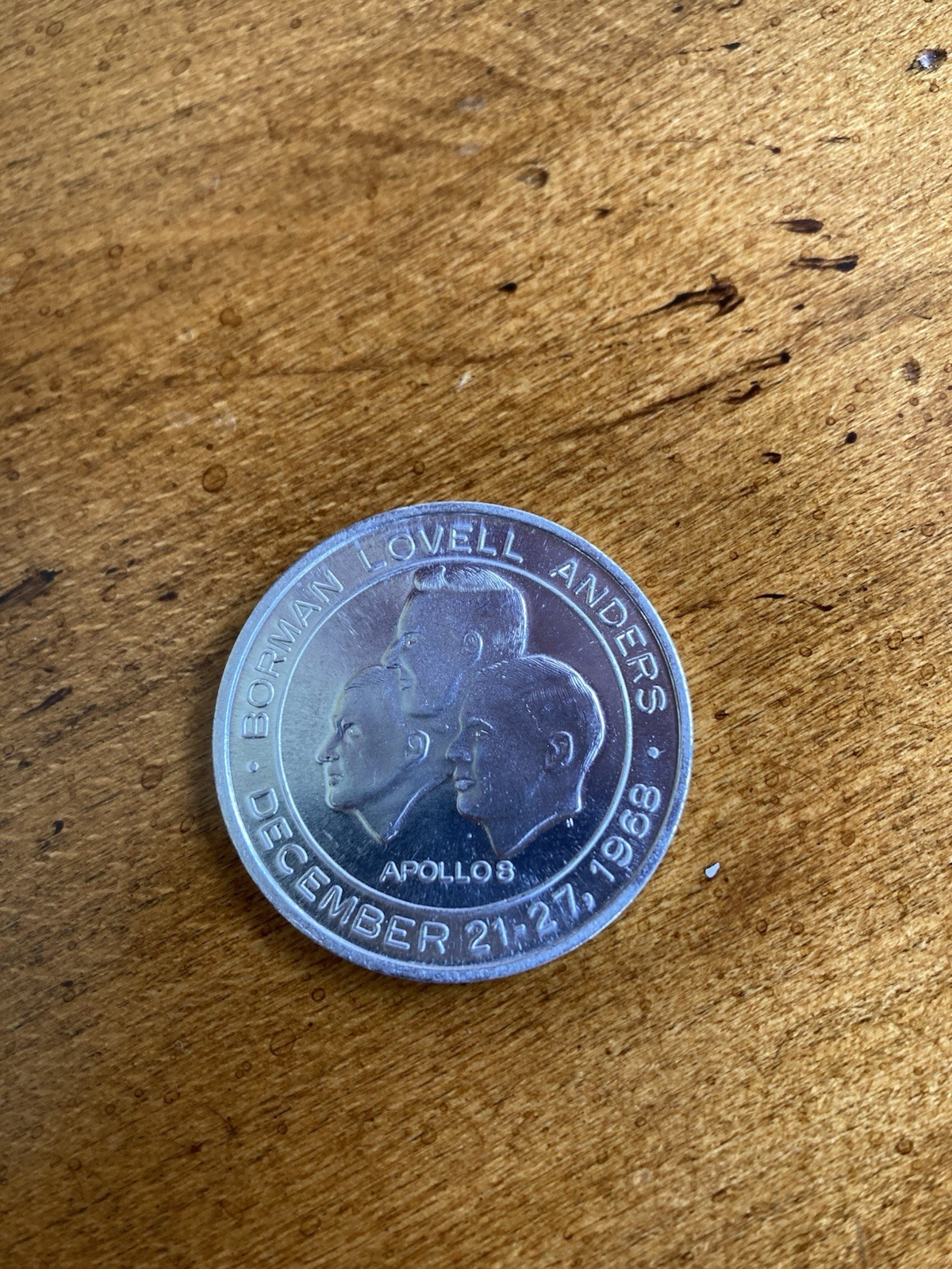 NASA Vintage Apollo 8 Medallion Coin, Flown Metal 1968