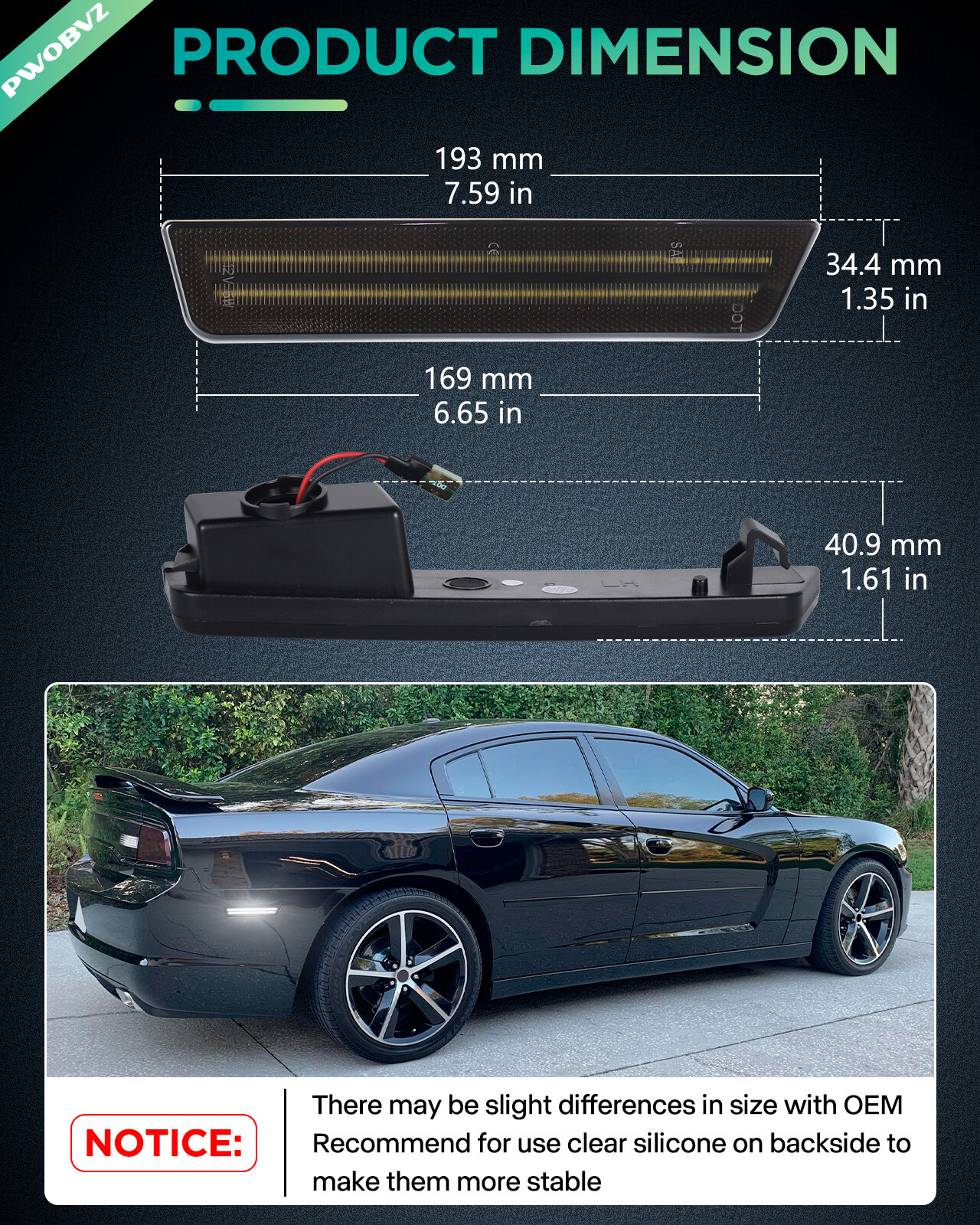 2PCS Dynamic Rear LED Side Marker Lights For Dodge Charger 11-14 Challenge 08-14