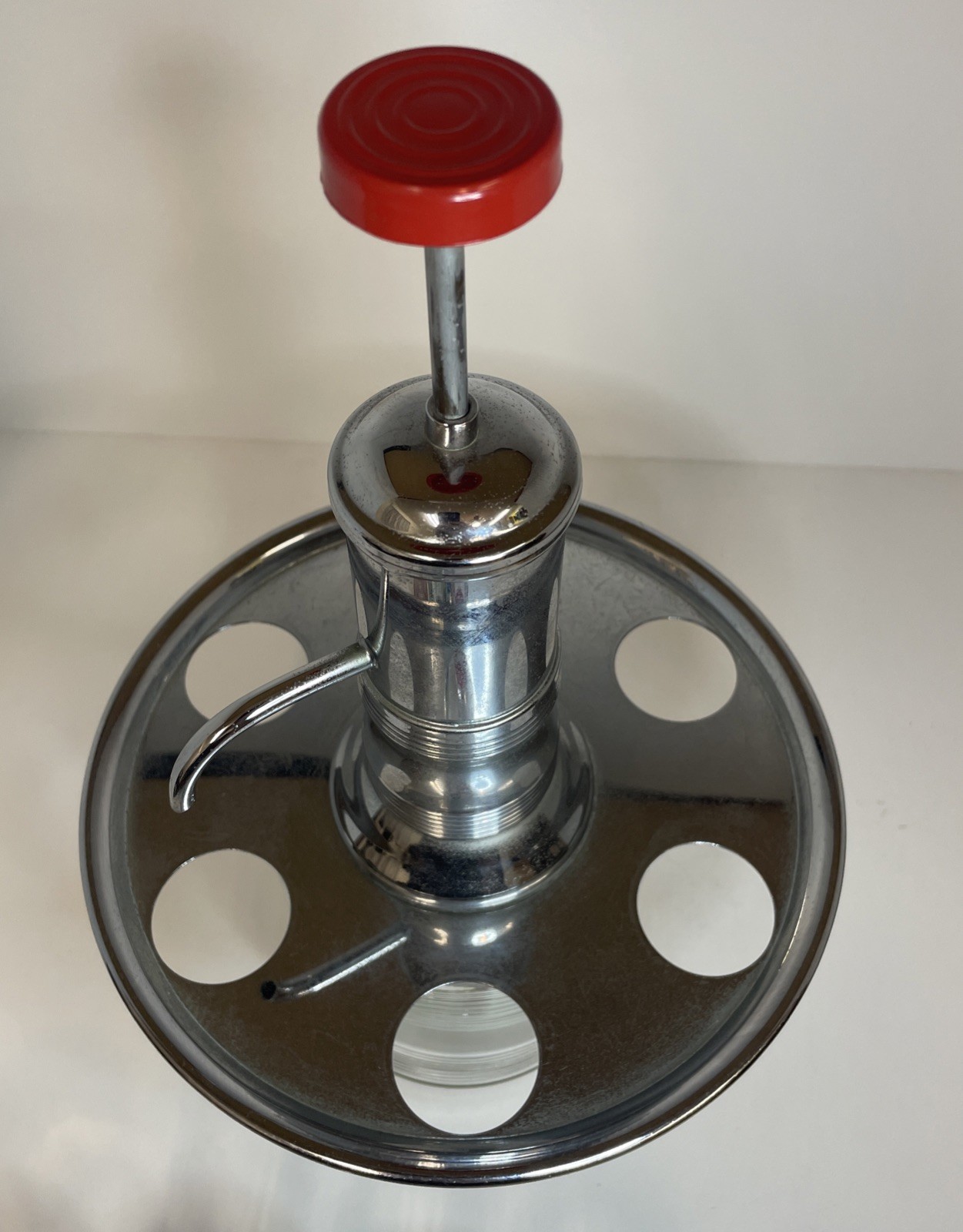 Vintage Park Sherman MCM Liquor Dispenser w/6 Shot Glasses Rotating Chrome Tray