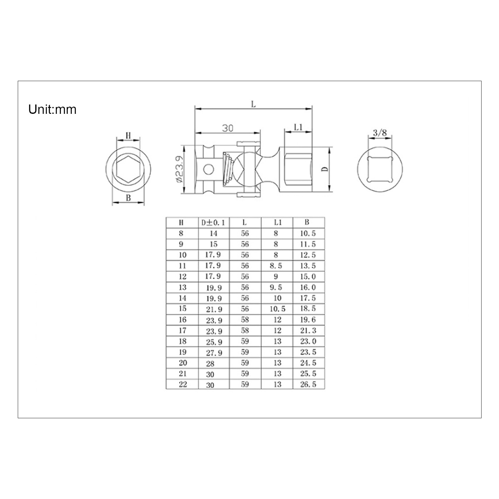 NEW 15-Piece 3/8" Drive Shallow Impact Universal Joint Socket Set, Swivel Socket