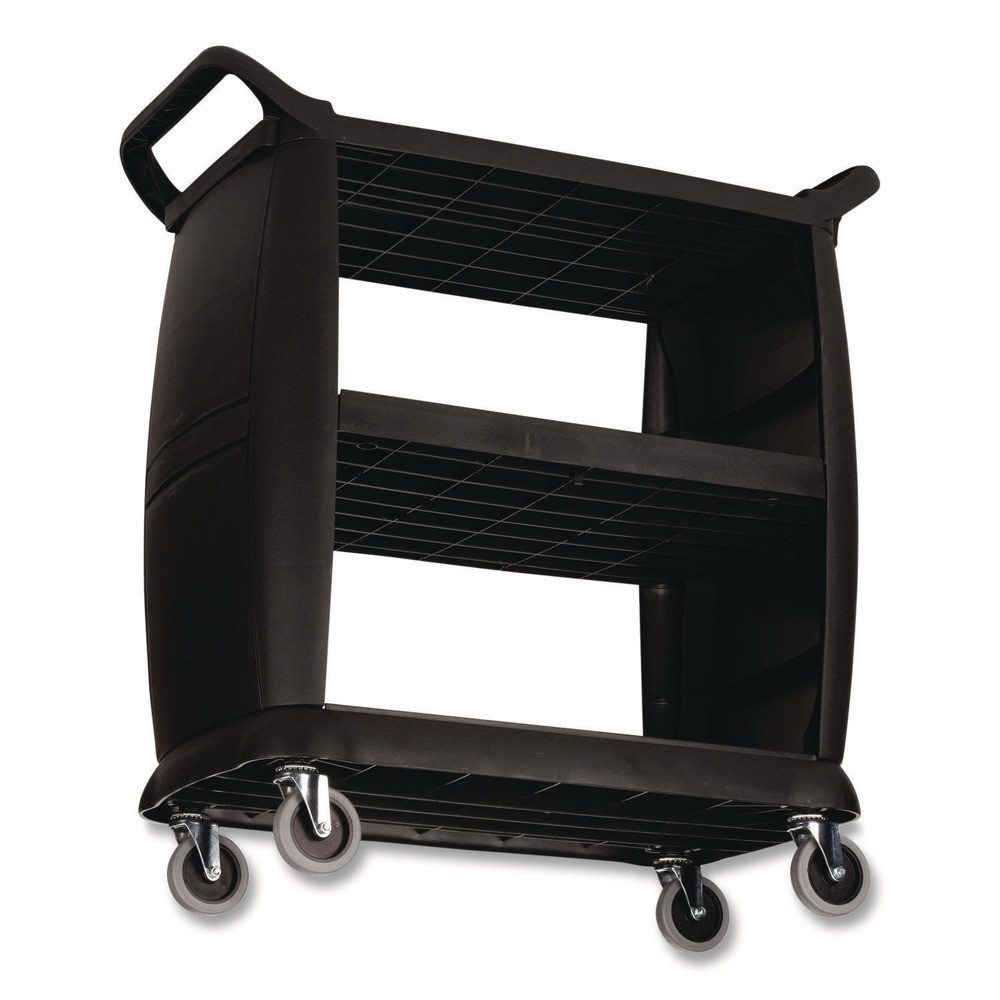 Boardwalk BCART3 18" x 36.25" x 38" Plastic Bussing Cart w/3 Shelves - Black New