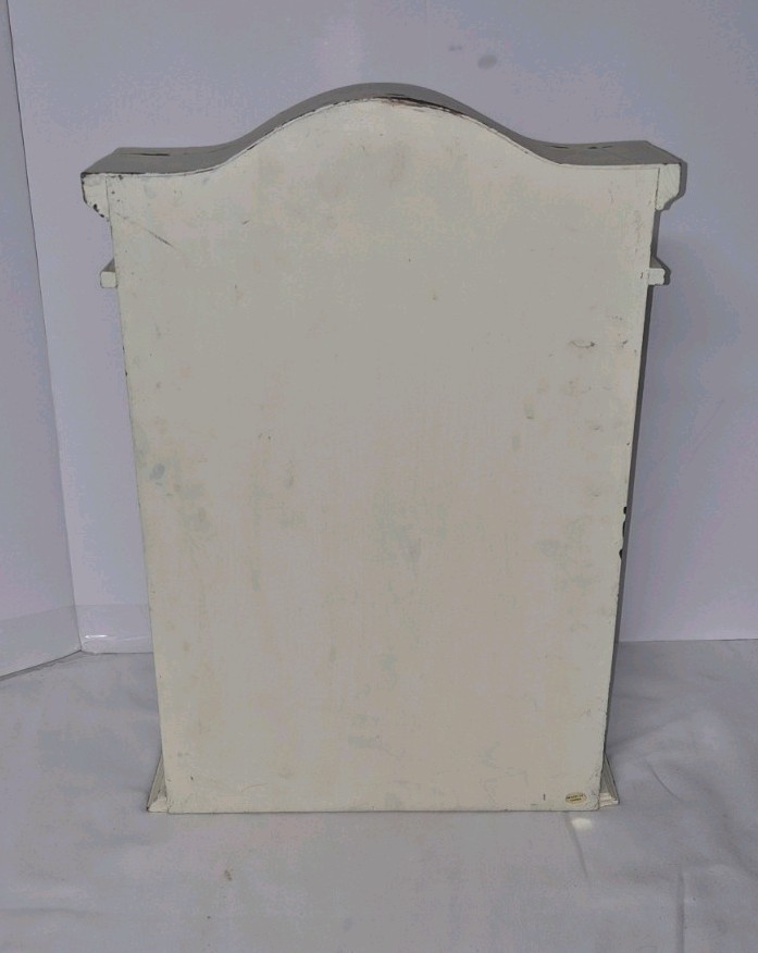 Vintage Shabby Chic Wall Cabinet Distressed Seafoam & White With Scrollwork
