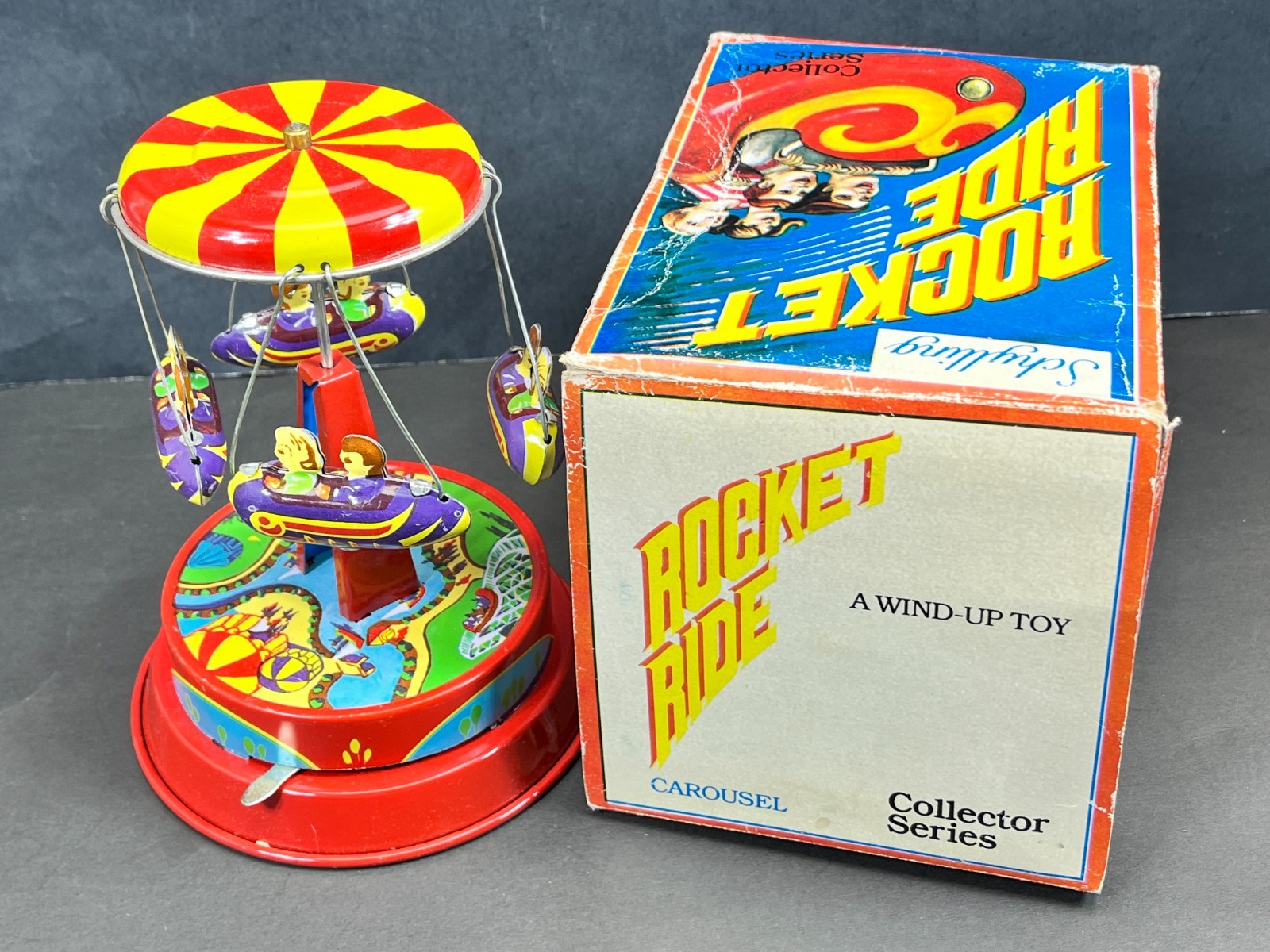 Rocket Ride Carousel Schylling Toys 2000 Vintage Tin Toy NOS in Box TESTED