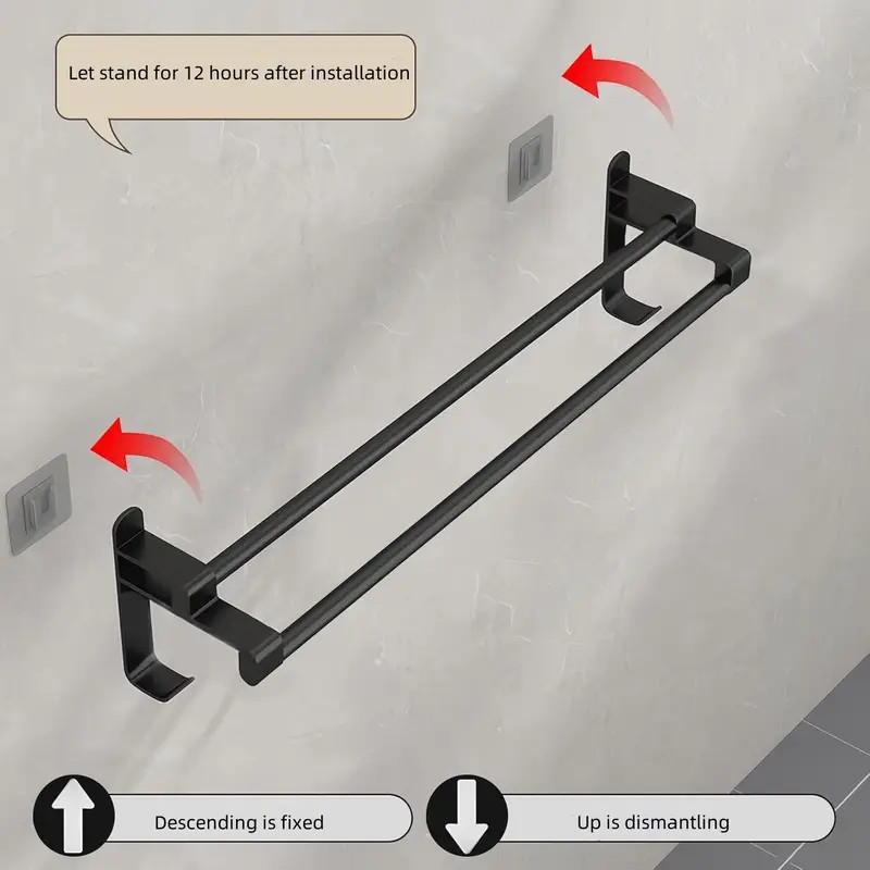 Double Towel Bar without Drilling Black, Towel Racks for Bathroom