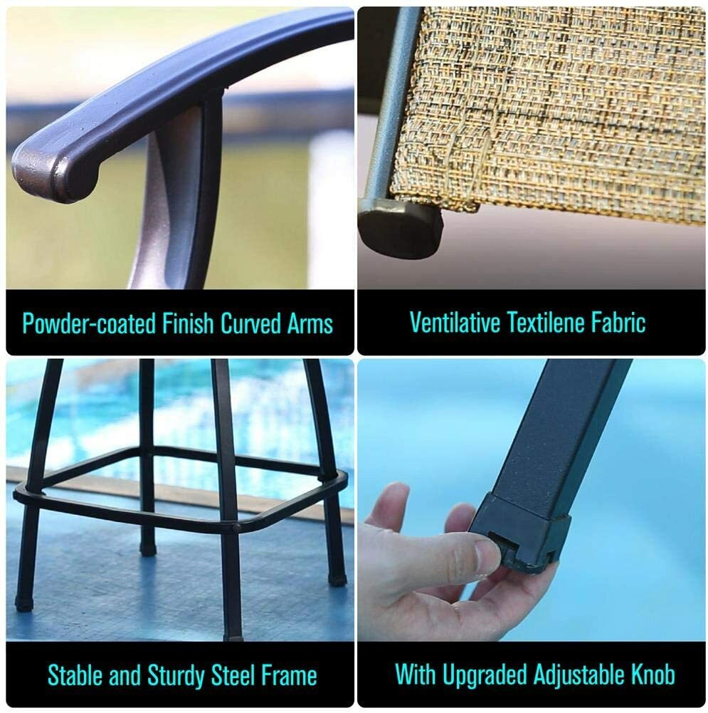 Outdoor Patio Chairs Set of 2 Swivel Bar Stools Bar Height Bistro Barstools