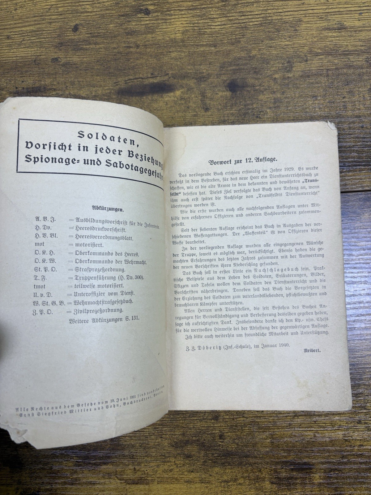 Germany Reibert The Service Instruction In The Army 1943 WW2 Schutzkompanie