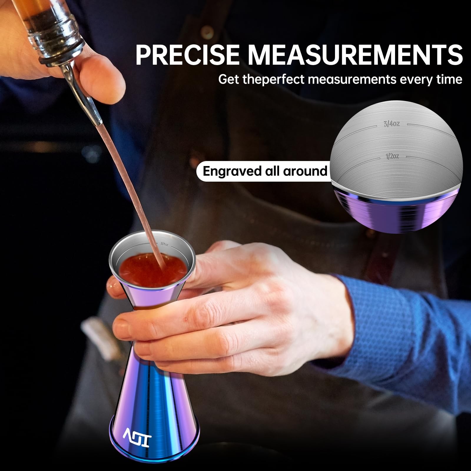 IOV Jigger for Bartending, Professional Double Cocktail 1/2oz, Rainbow