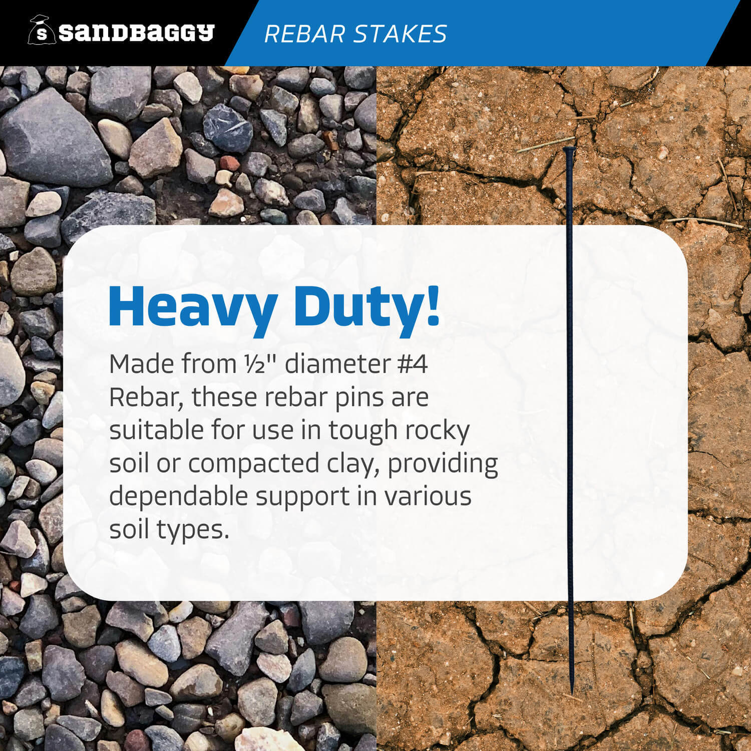 Sandbaggy 48" Steel Rebar Stakes with Nail Head - Garden Stakes (#4 Rebar)