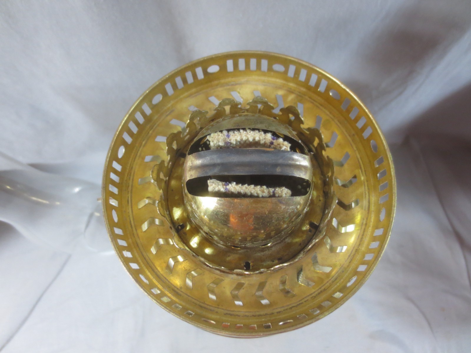 Vintage Made In England Brass Duplex Oil Lamp And Chimney Shepards Hut Lamp