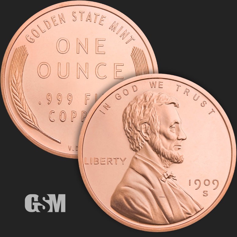 "1909-S VDB Wheat Penny" 1 oz Copper Round  Mr. BIG Lincoln! Golden State Mint