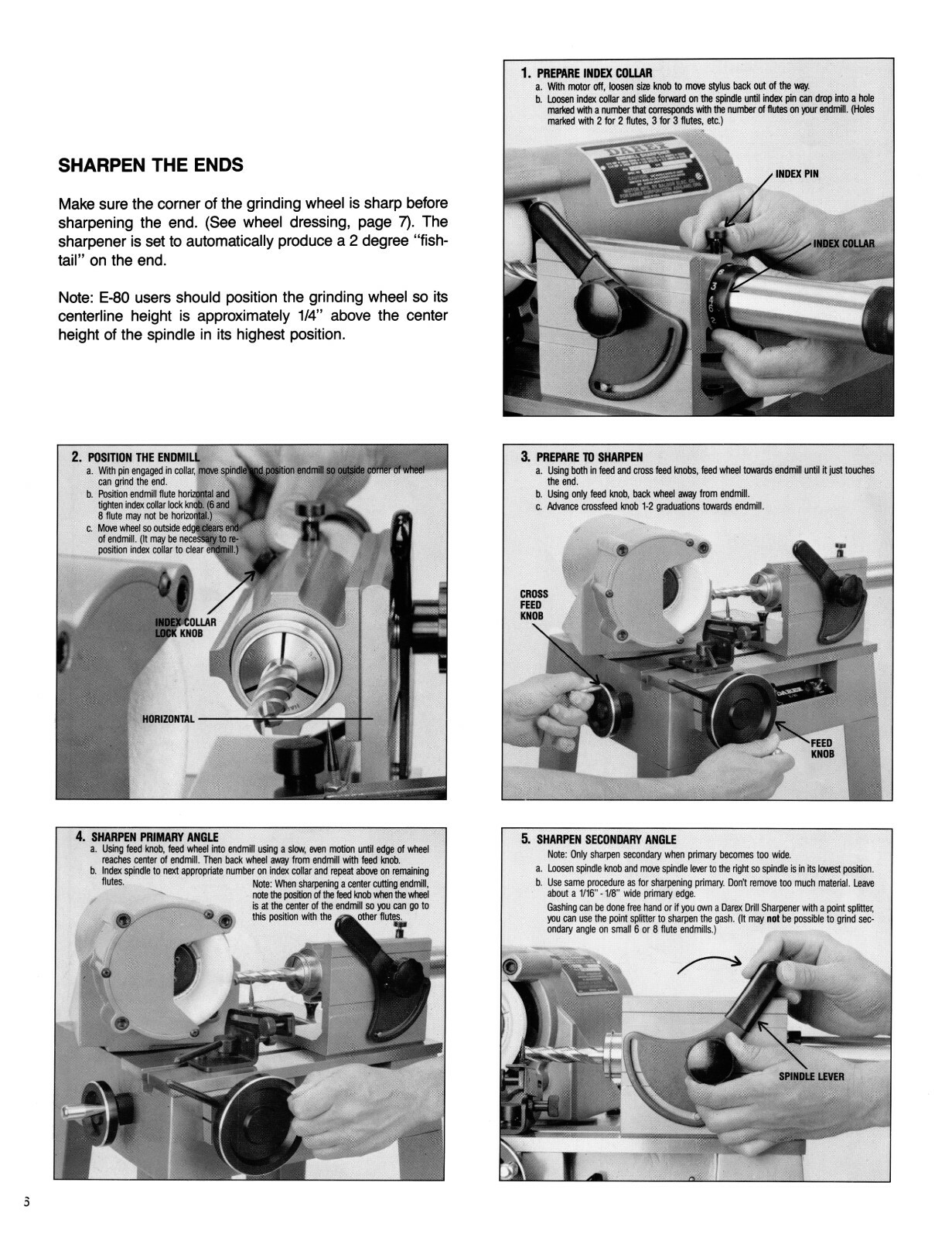 Darex E80, E85, & E90 Endmill Sharpener Operating Instruction Manual #1481