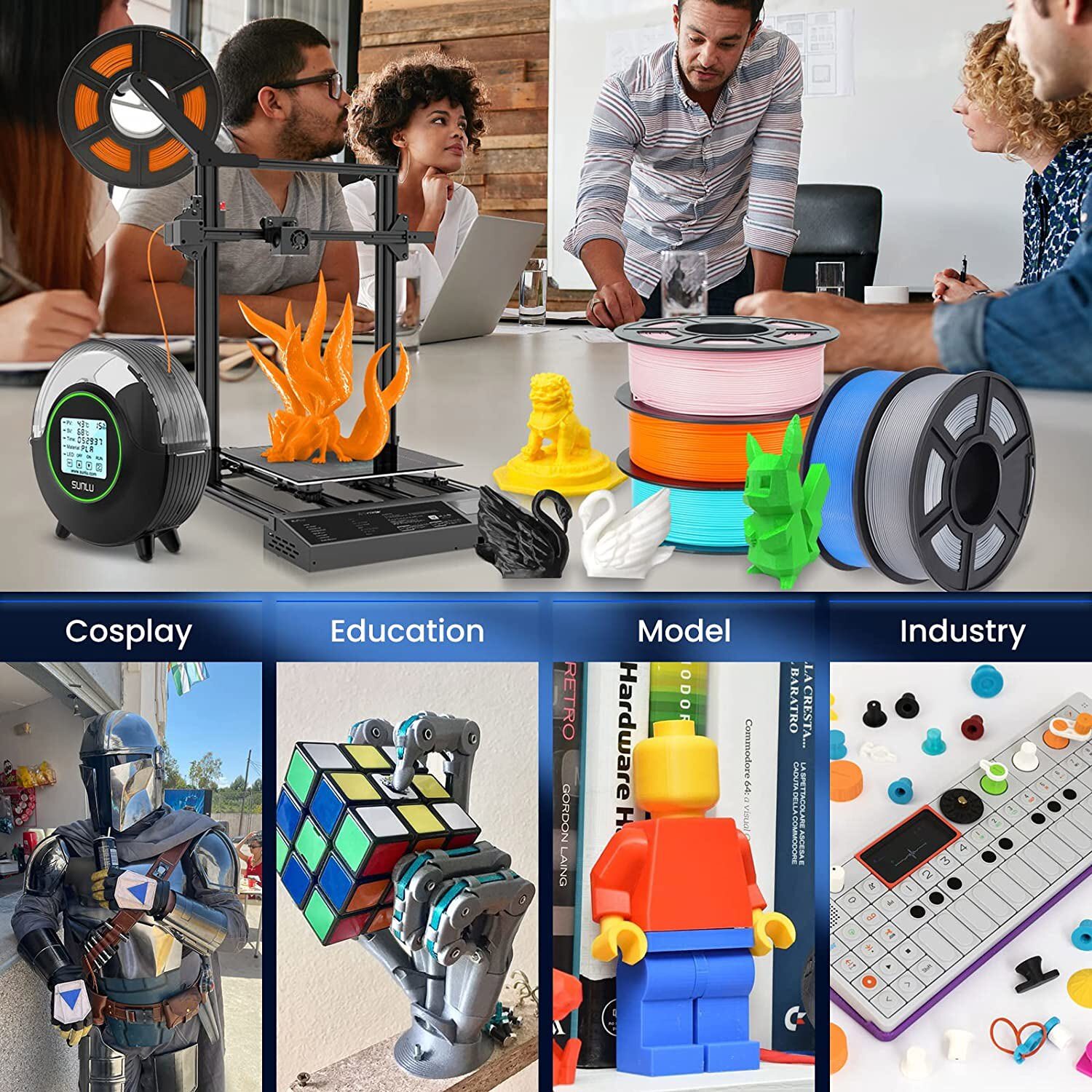 SUNLU 10x 1KG PLA+ 3D Printer Filament 1.75mm PLA Plus 10KG For FDM 3D Printers