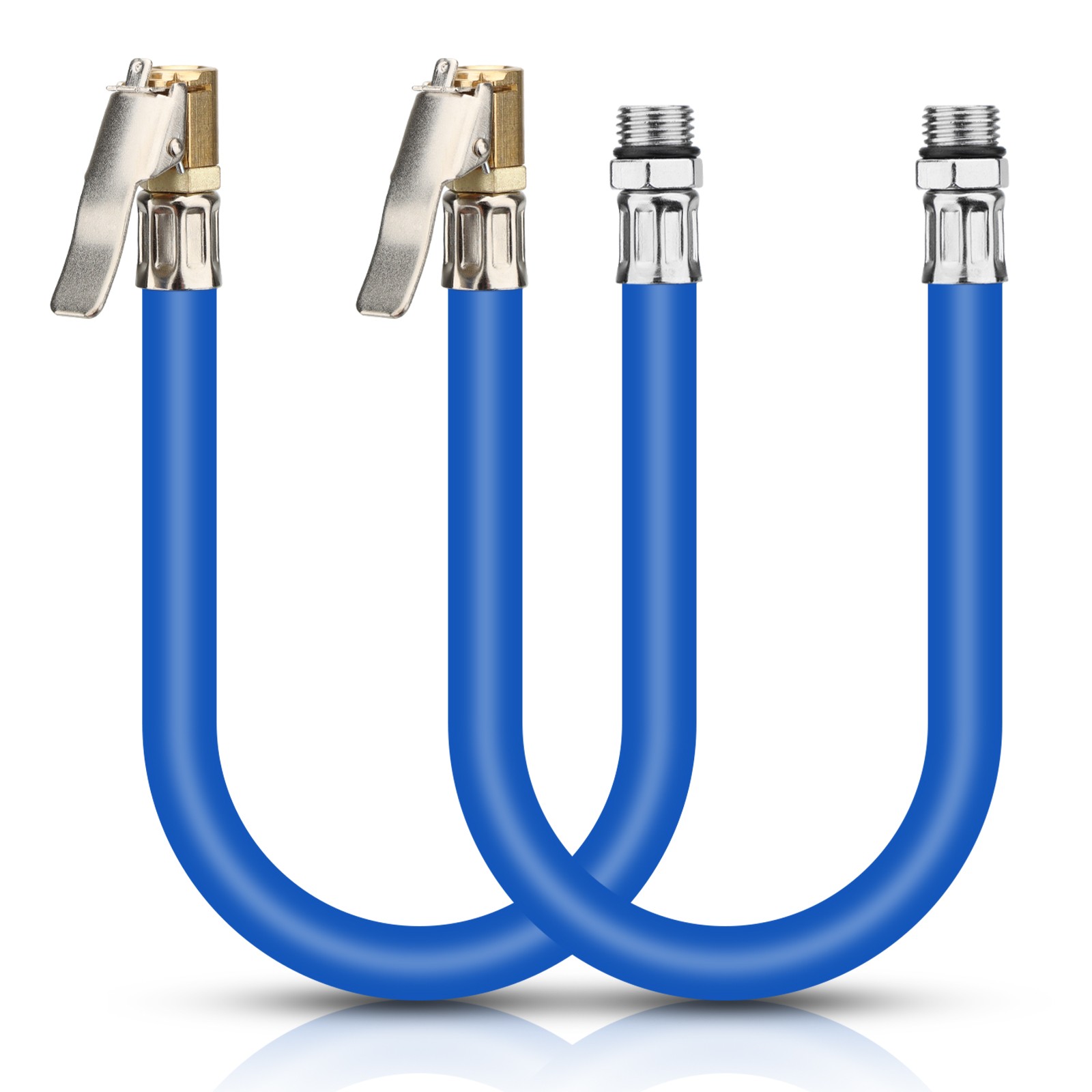 2 PCS Portable Tire Inflator Hose w/ Self-Locking Clamps for Most Car Air Pumps