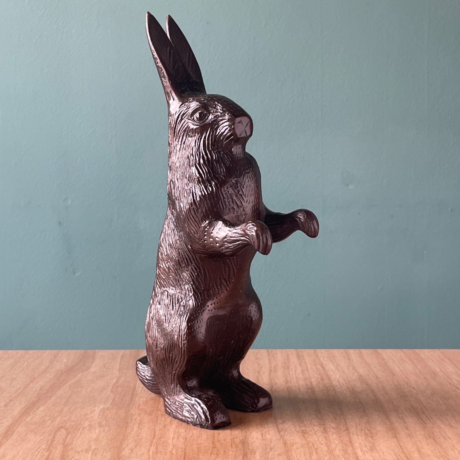 Vintage Bronze Tone Standing Rabbit Figurine Sculpture Heavy EASTER BUNNY