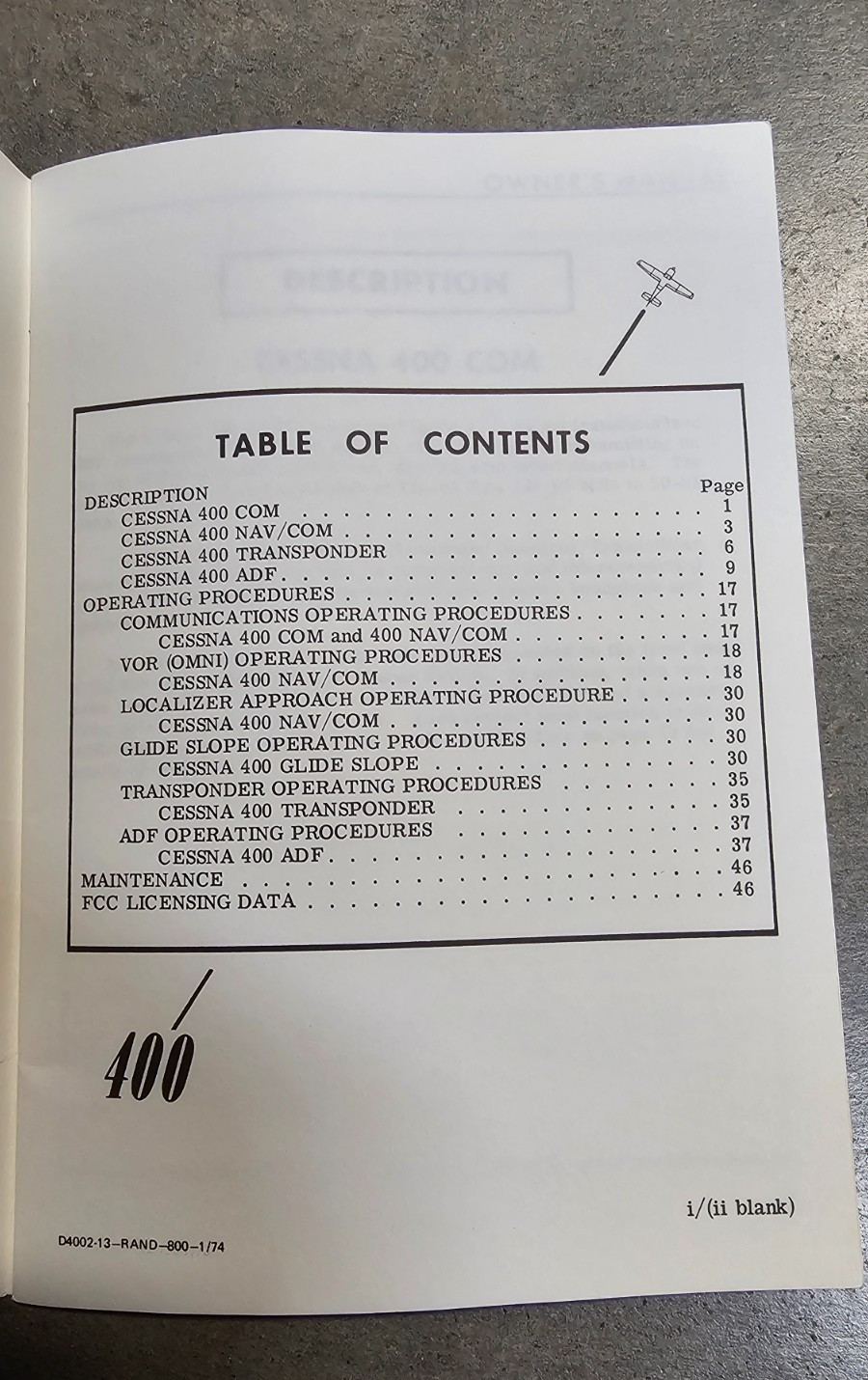Cessna 400 Series Avionic Communications & Navigation Equipment Owner's Manual