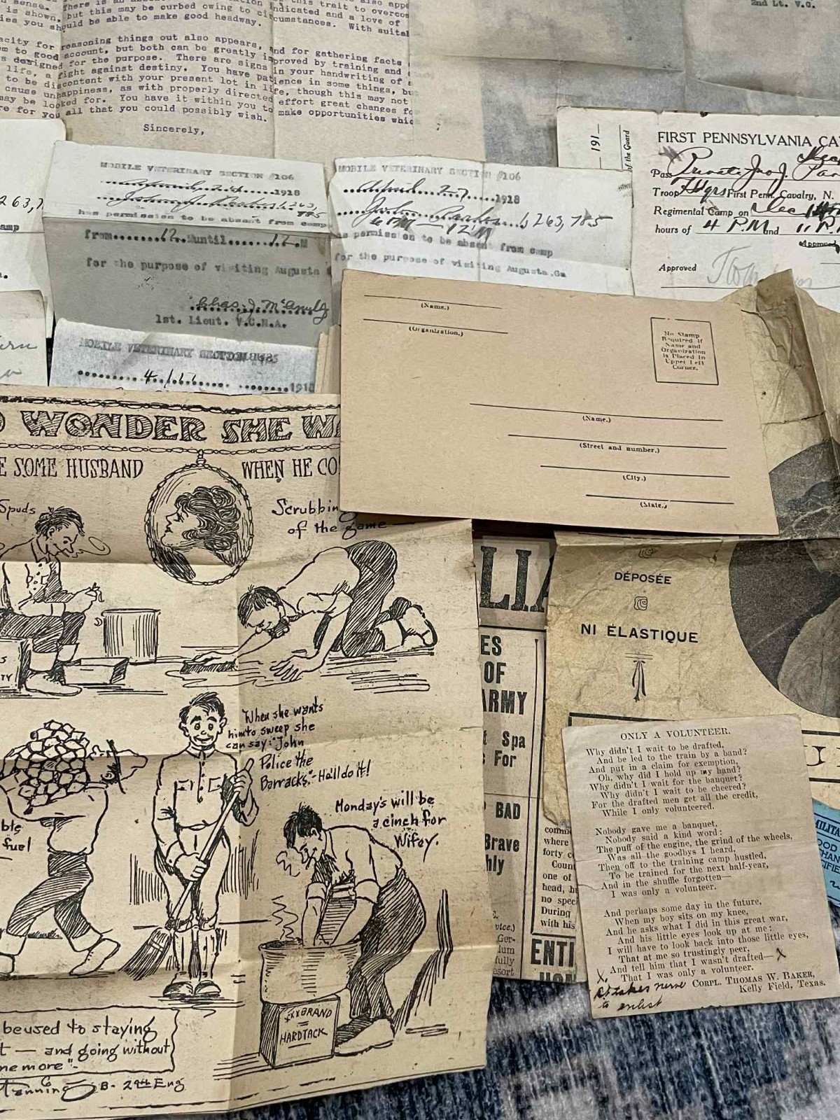 WW1 WWI Military US Army AEF 28th Divison Cavalry Veterinarian Soldier Grouping