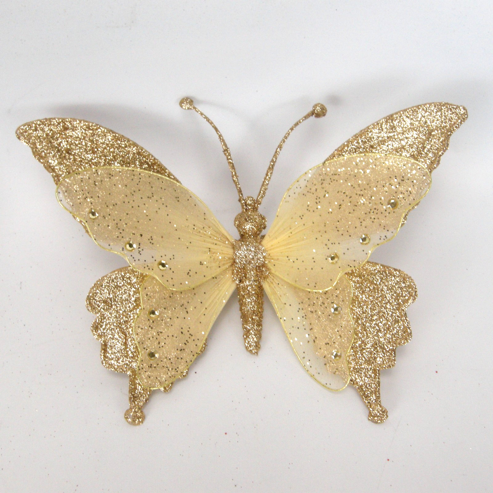 Glittered Gold Butterfly Clip On Craft Decorations Floral 2 Large 4 Medium Set