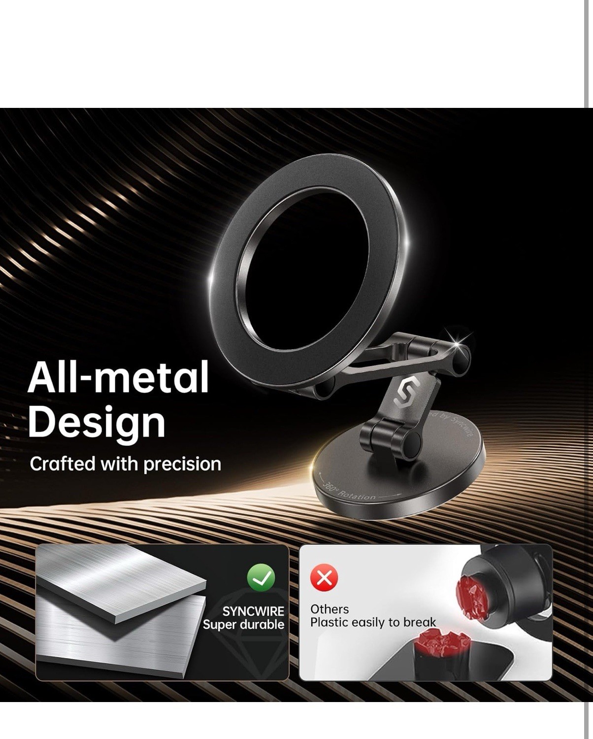 Syncwire Fits MagSafe Car Mount for Car Dash&Tesla Screen[All-Metal]