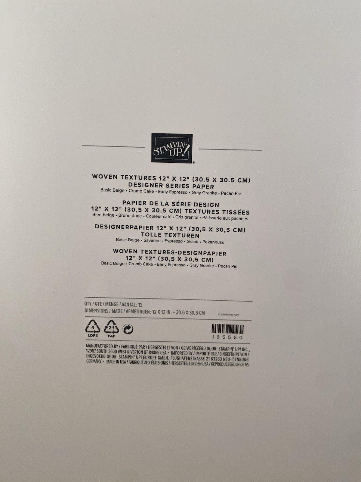 WOVEN TEXTURES Designer Series Paper DSP Stampin Up 12x12 Full Pack 2602