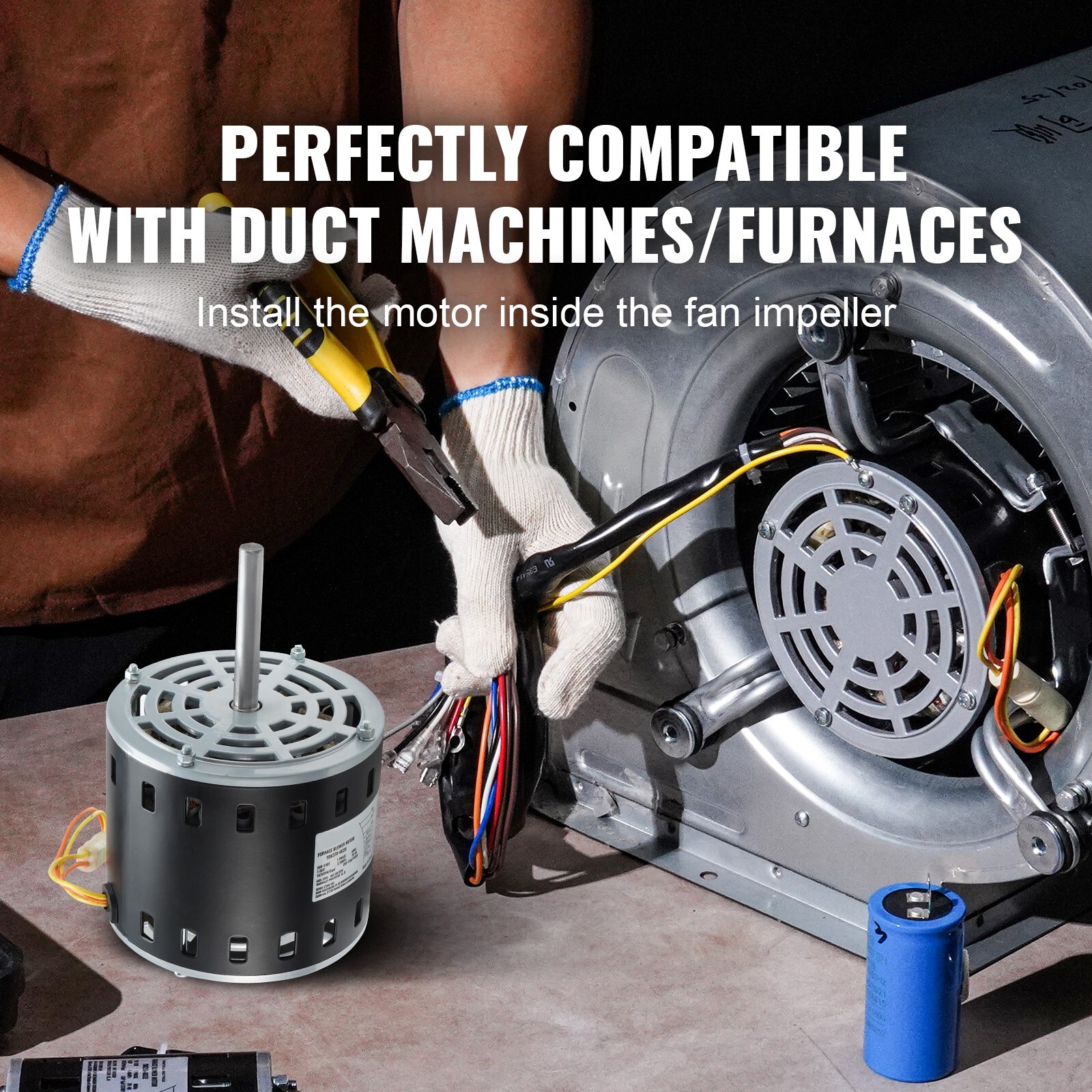 1/2HP Furnace Blower Motor 208-230V 2.7A 1075RPM 5 Speeds 48 Frame 1 Phase