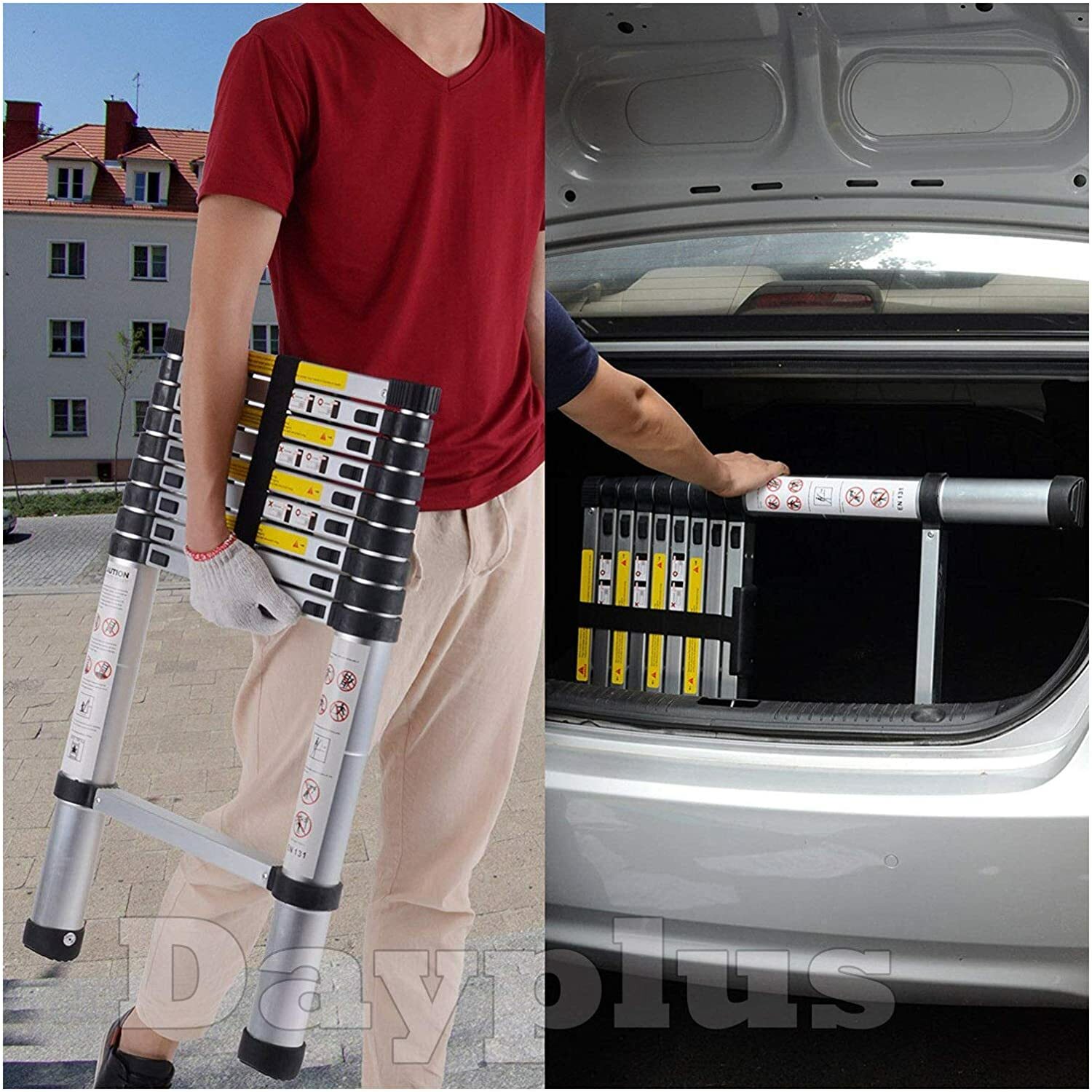 Telescoping Extension Ladder Aluminum Lightweight Collapsible Ladder EN131 150kg