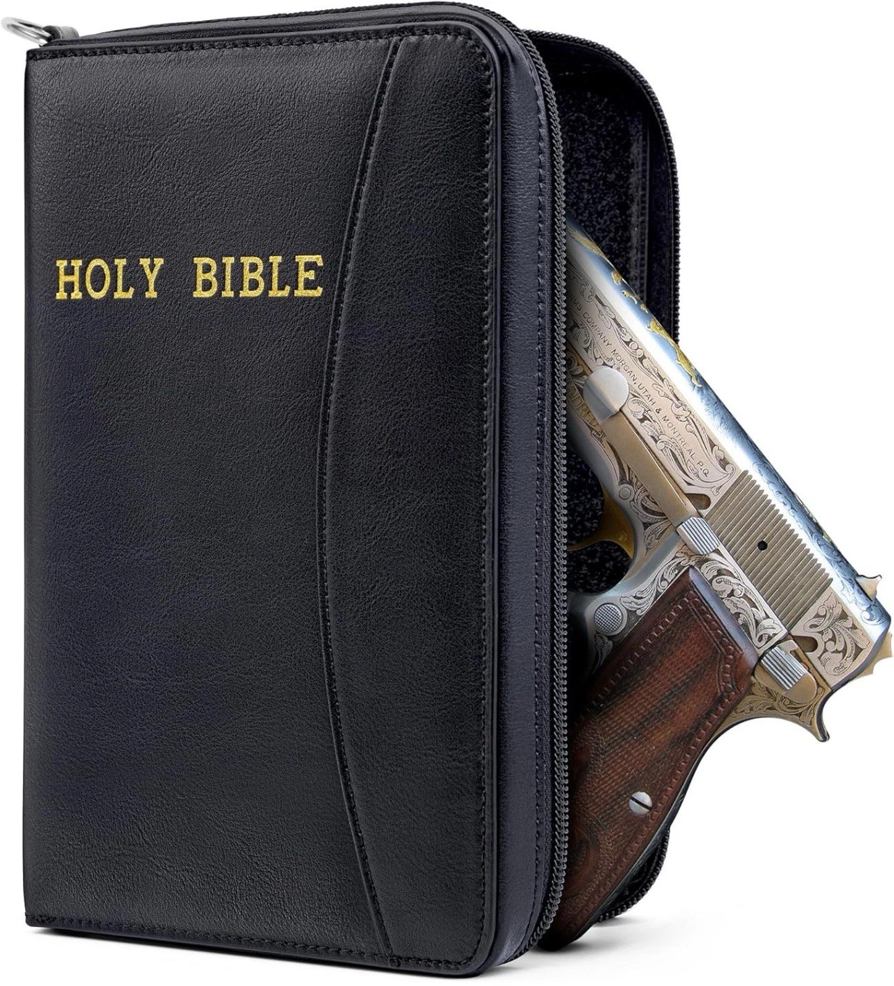 Concealed Carry Gun Pouch, Holy Bible Leather Soft Pistol Case, Black, US
