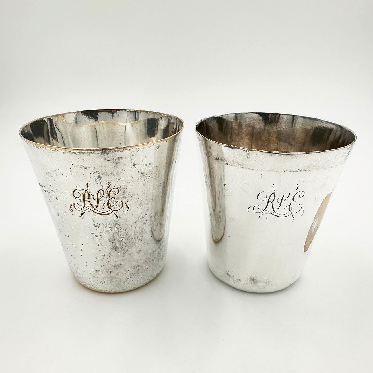 ANTIQUE PAIR BEAKERS OLD SHEFFIELD PLATE GEORGE III c1800