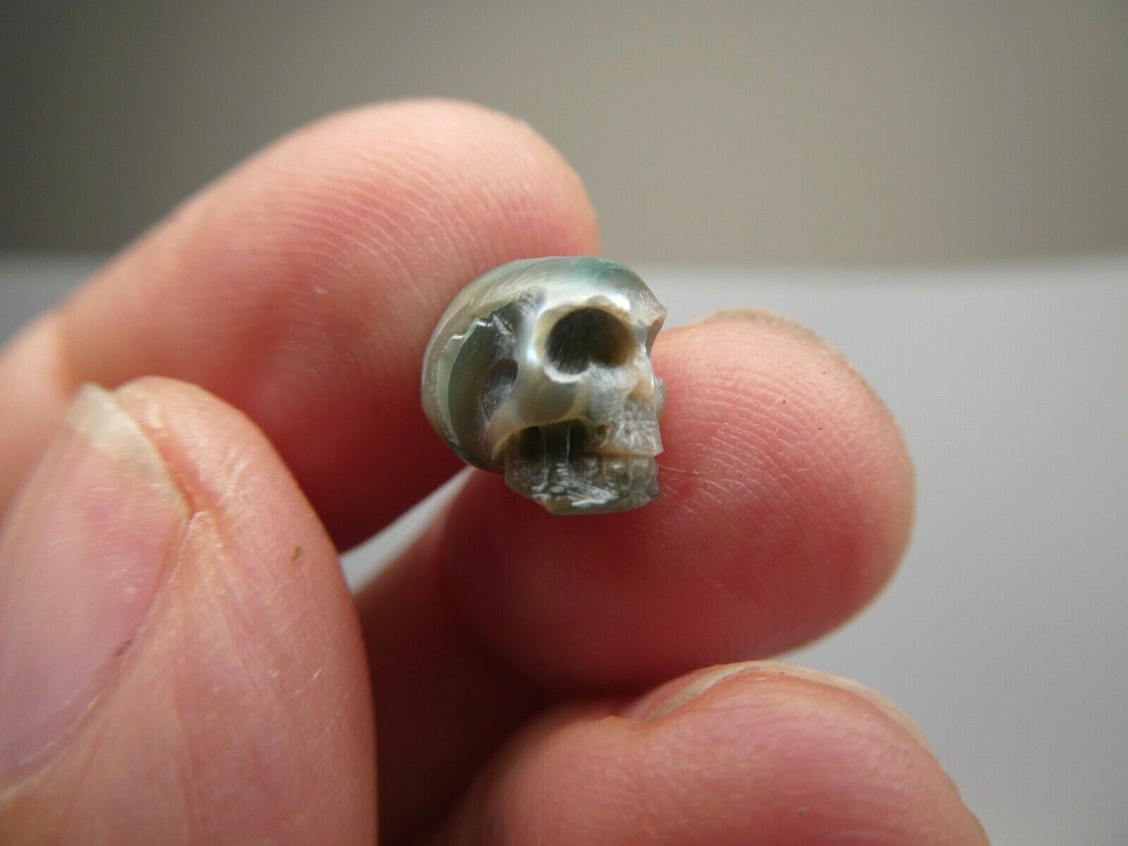 Skull Bead Rare Intricate Detail Hand Carved Blue Genuine Pearl Large Hole Bead