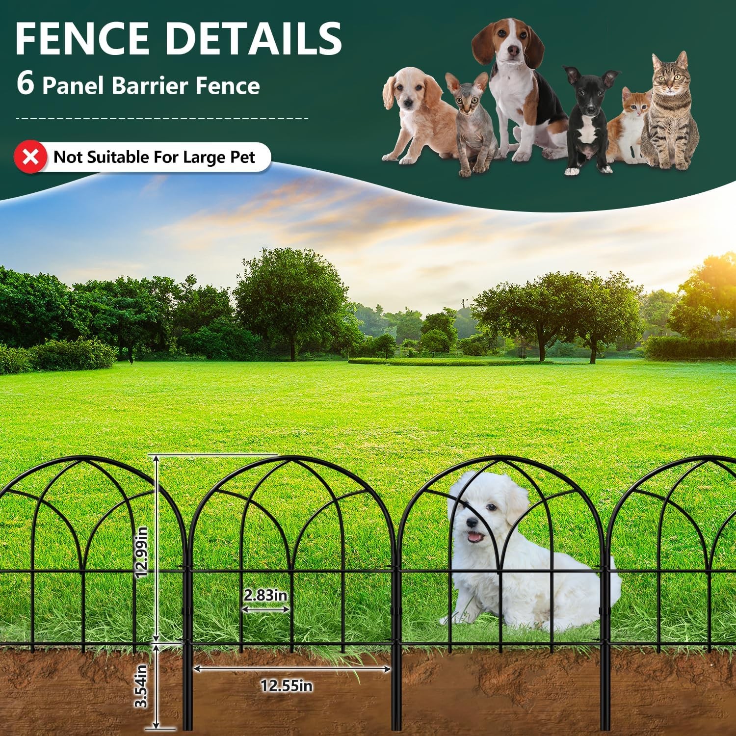 Small Garden Fence Animal Barrier, W12.55*H16.53 Decorative Fence Panel, No Dig