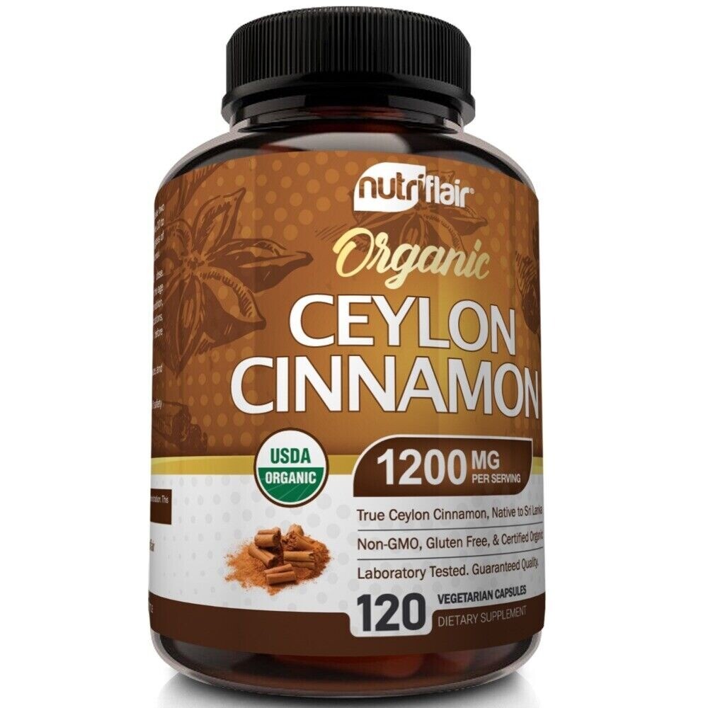 Organic Ceylon Cinnamon Capsules 1200mg - Maximum blood sugar support-120caps