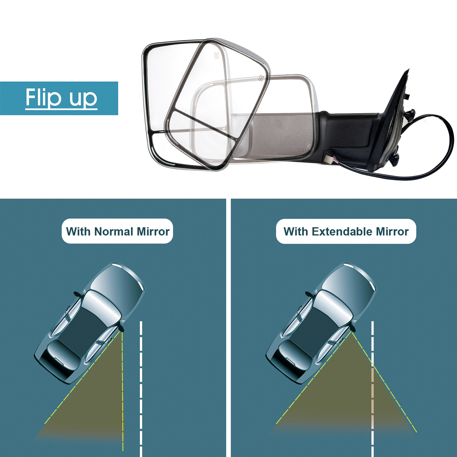 Towing Mirrors Fit 2011 2012 2013 2014 Ram 1500 2500 Power Heated Sensor Chrome