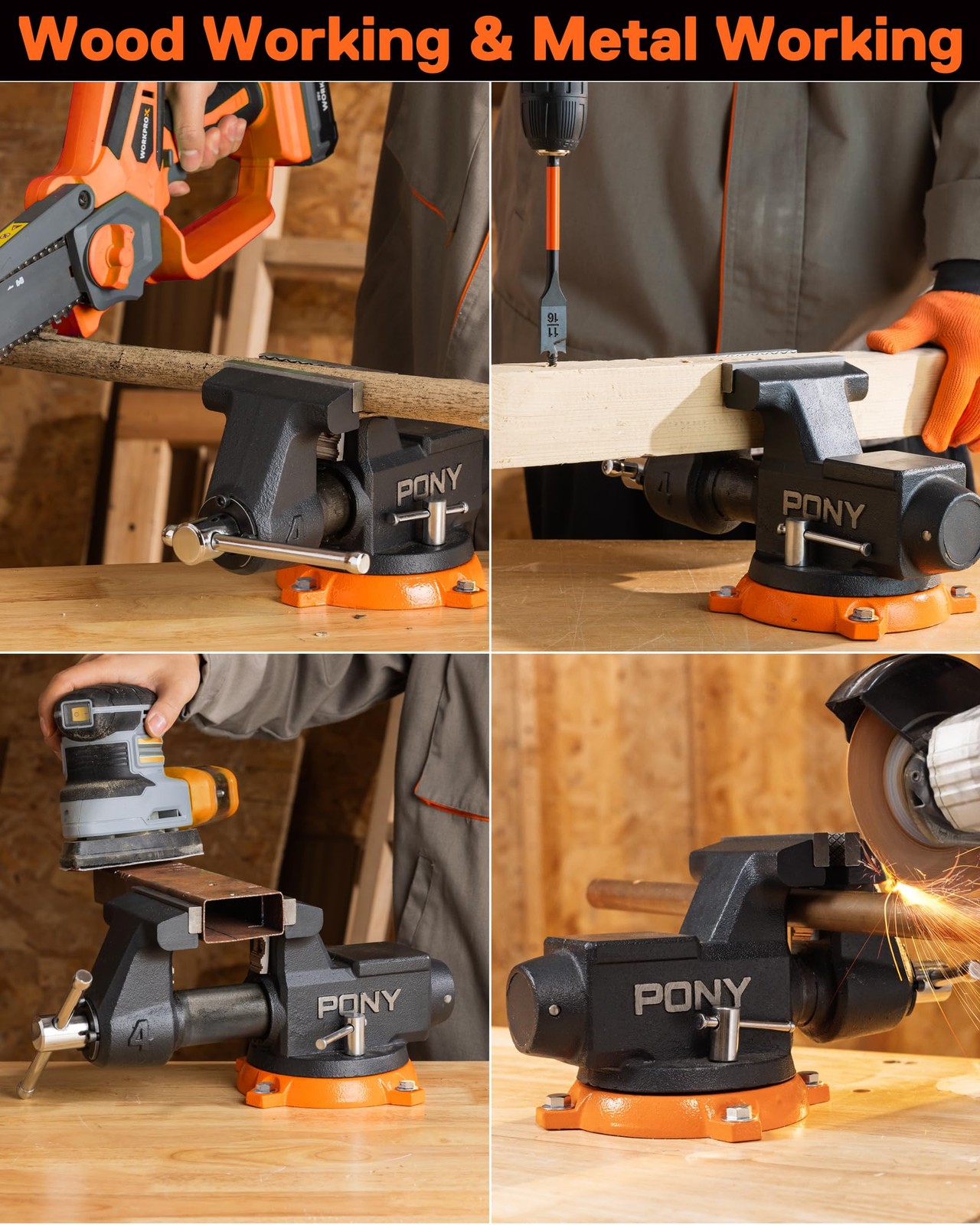 PONY 4“ Heavy Duty Bench Vise 4400LBS Clamping Force for Woodworking Drilling