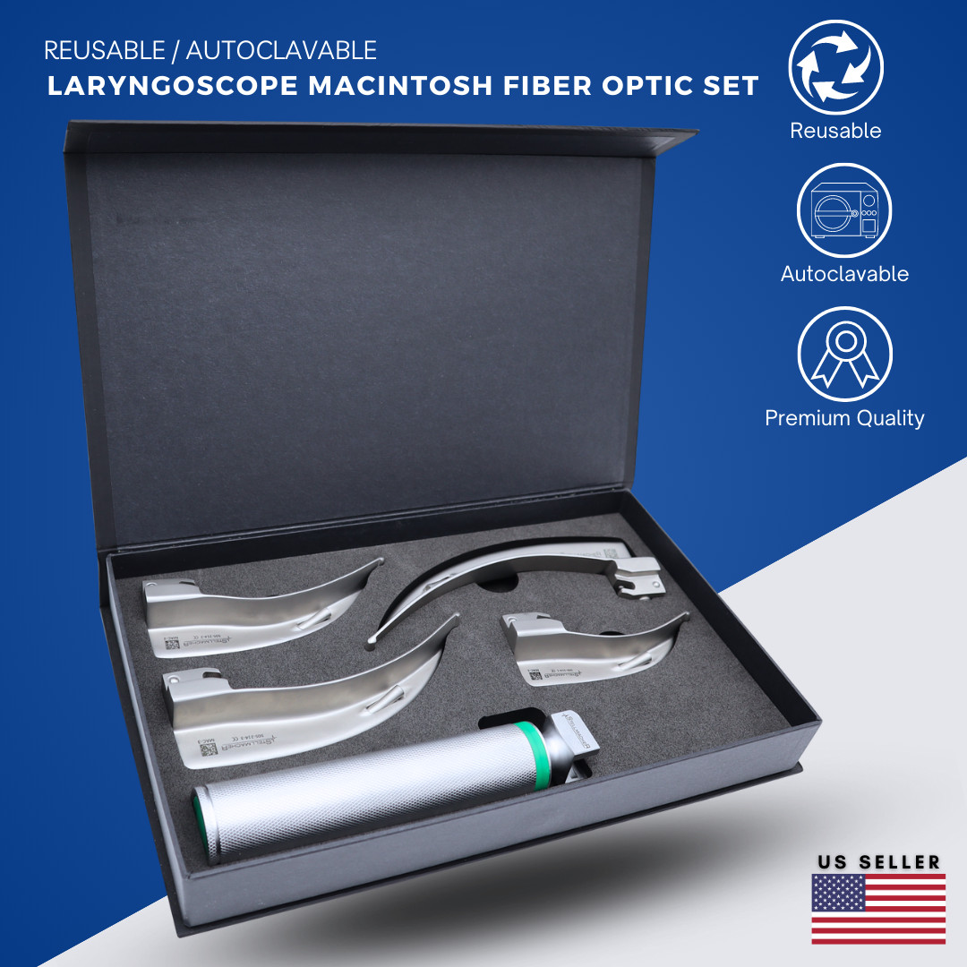 Fiber Optic Laryngoscope Mac Fix Tube Blade & Handle EMT Intubation Kit Reusable