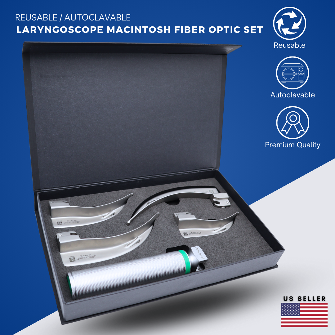 Fiber Optic Laryngoscope Mac Fix Tube Blade & Handle EMT Intubation Kit Reusable
