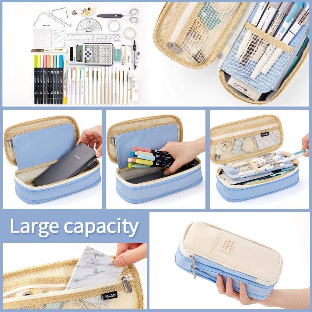 EASTHILL Big Capacity Pencil Pen Case Office College School Large, Light Blue
