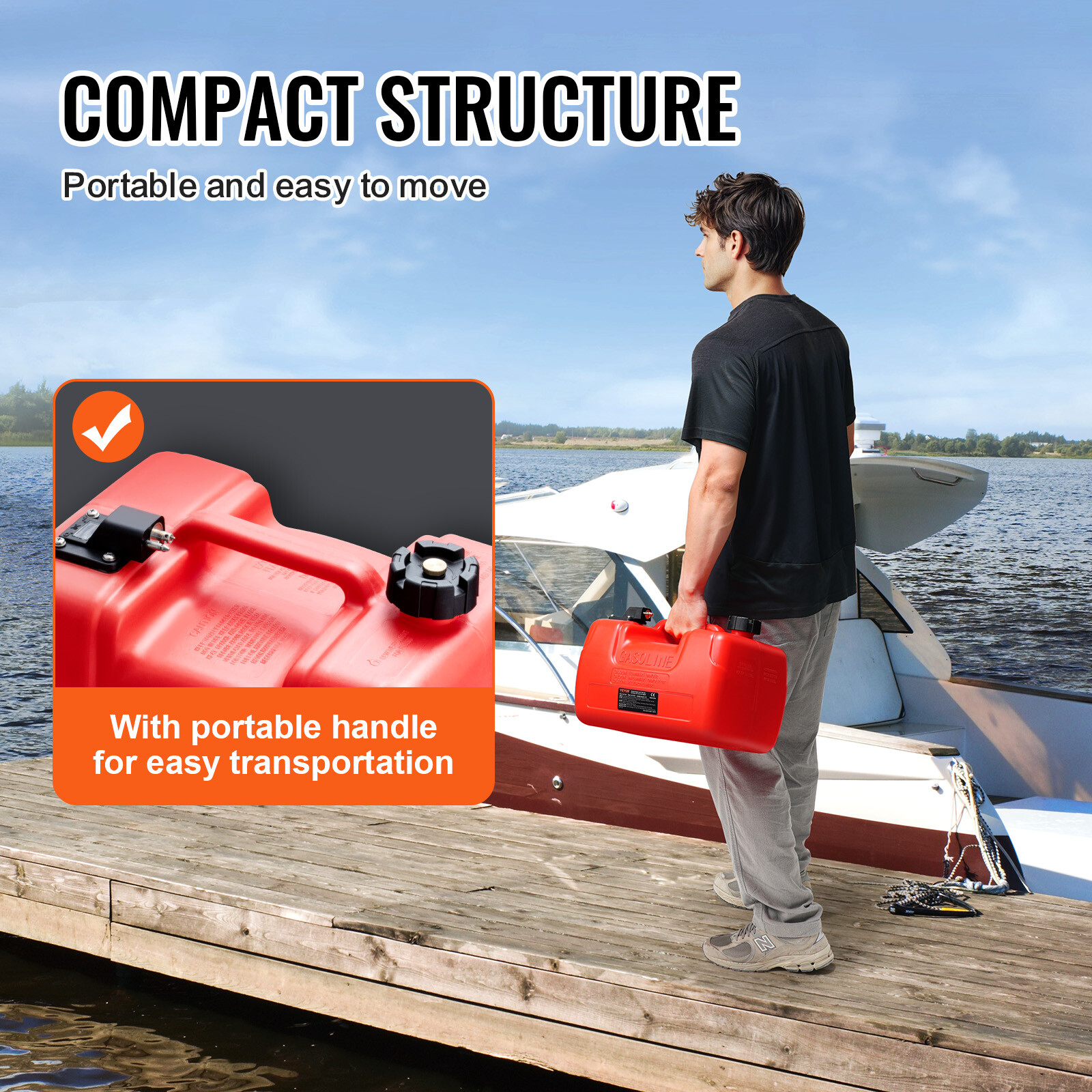 VEVOR Boat Fuel Tank Portable Marine Outboard Gas Tank 3.17 Gallon/12L with Hose