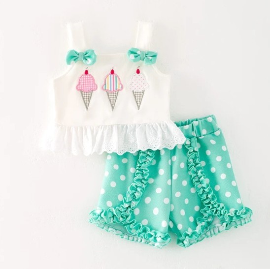 NEW Boutique Ice Cream Top & Ruffle Shorts Girls Outfit Set