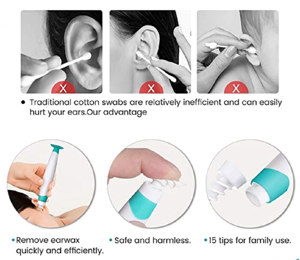 Ear Wax Removal Tool Cleaning Ear Wax Cleaner Q-Grips Ear Wax Remover 16 Tips US