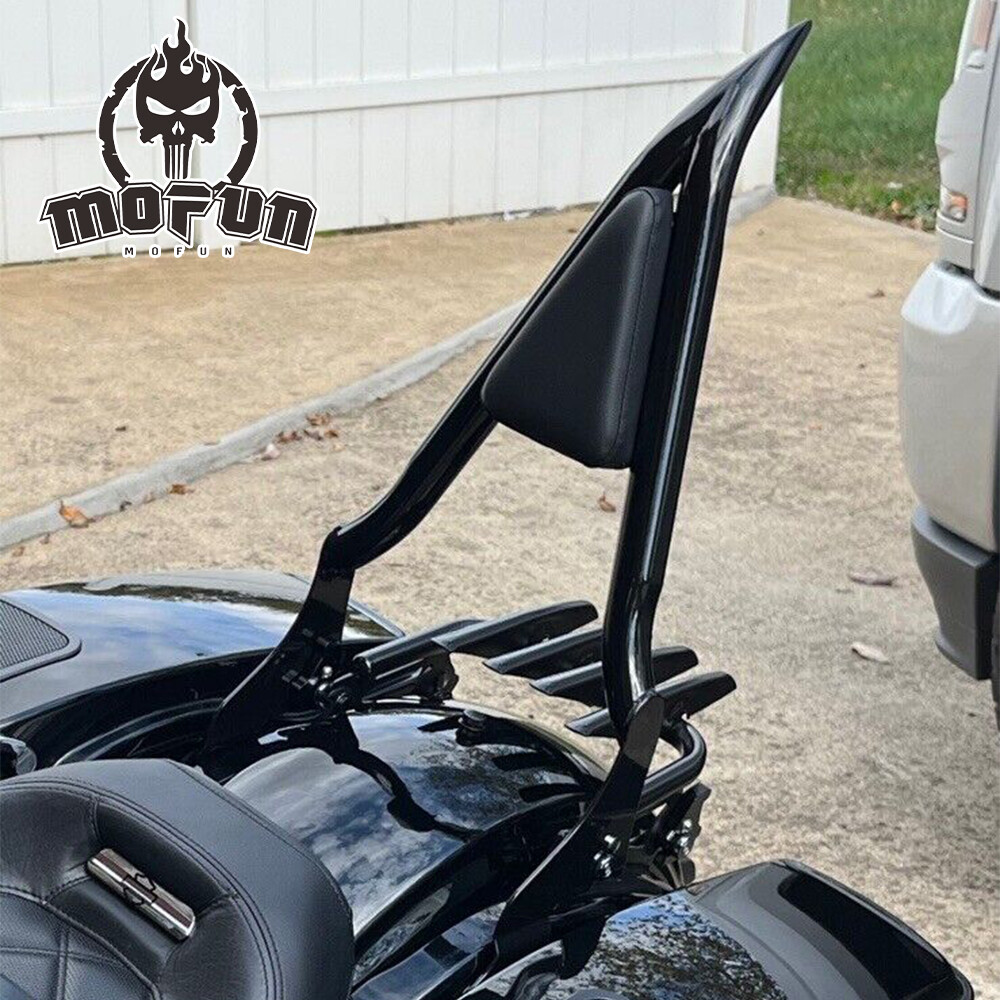 27" Black Backrest Sissy Bar & Stealth Rack For 09-24 Harley Road Street Glide