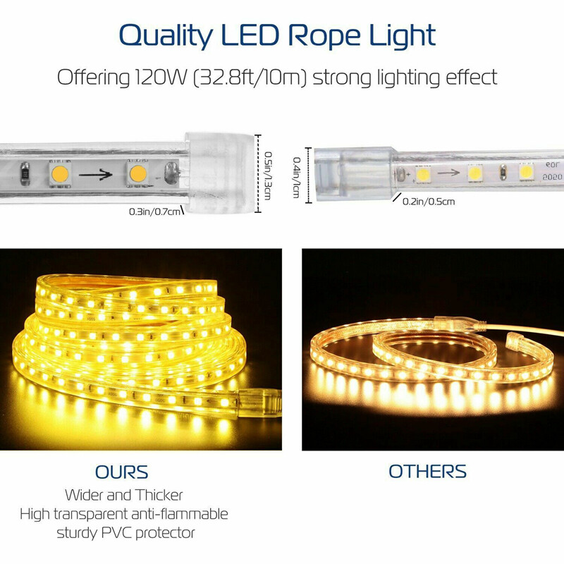 110V 5050 LED Strip Light Flexible Tape Lighting Rope Home Outdoor With US Plug