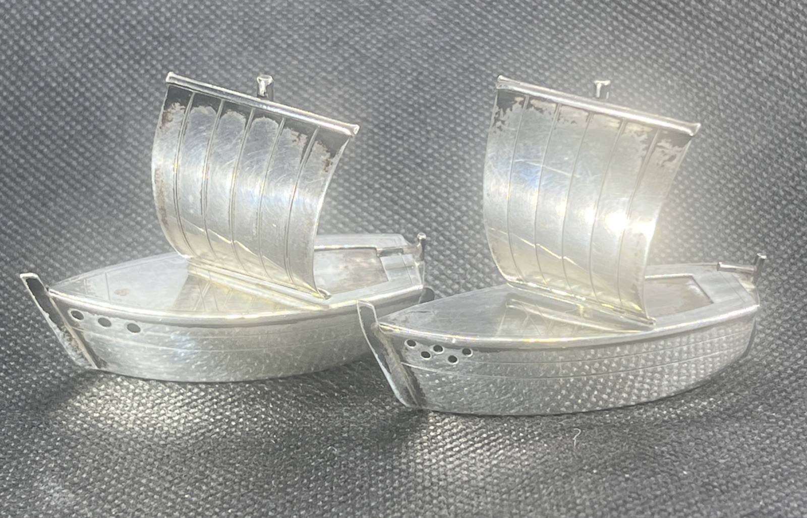 Antique Japanese 950 Sterling Silver Sailboats Salt & Pepper Shakers Set 6 Pc