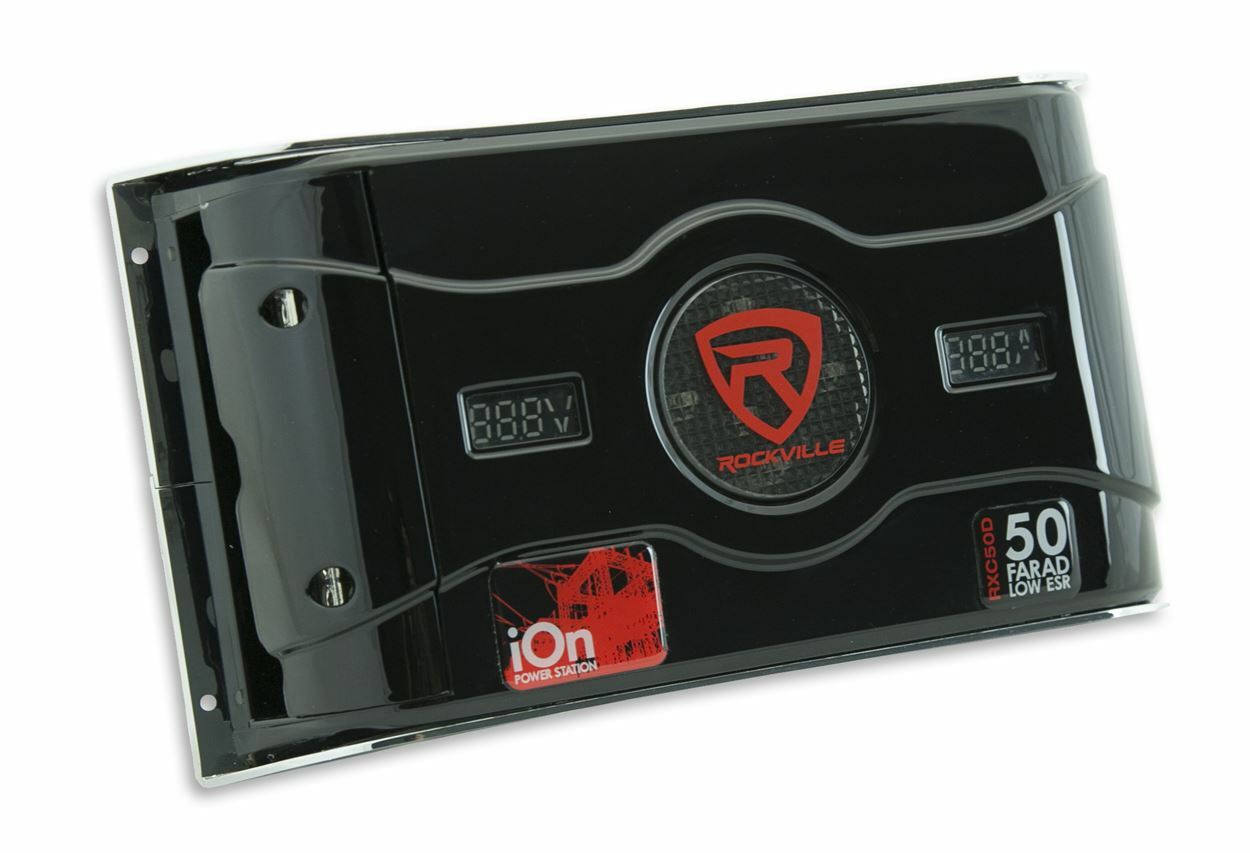 Rockville RXC50D v2 50 Farad 24V Car Audio Capacitor with Voltage+Amperage Meter