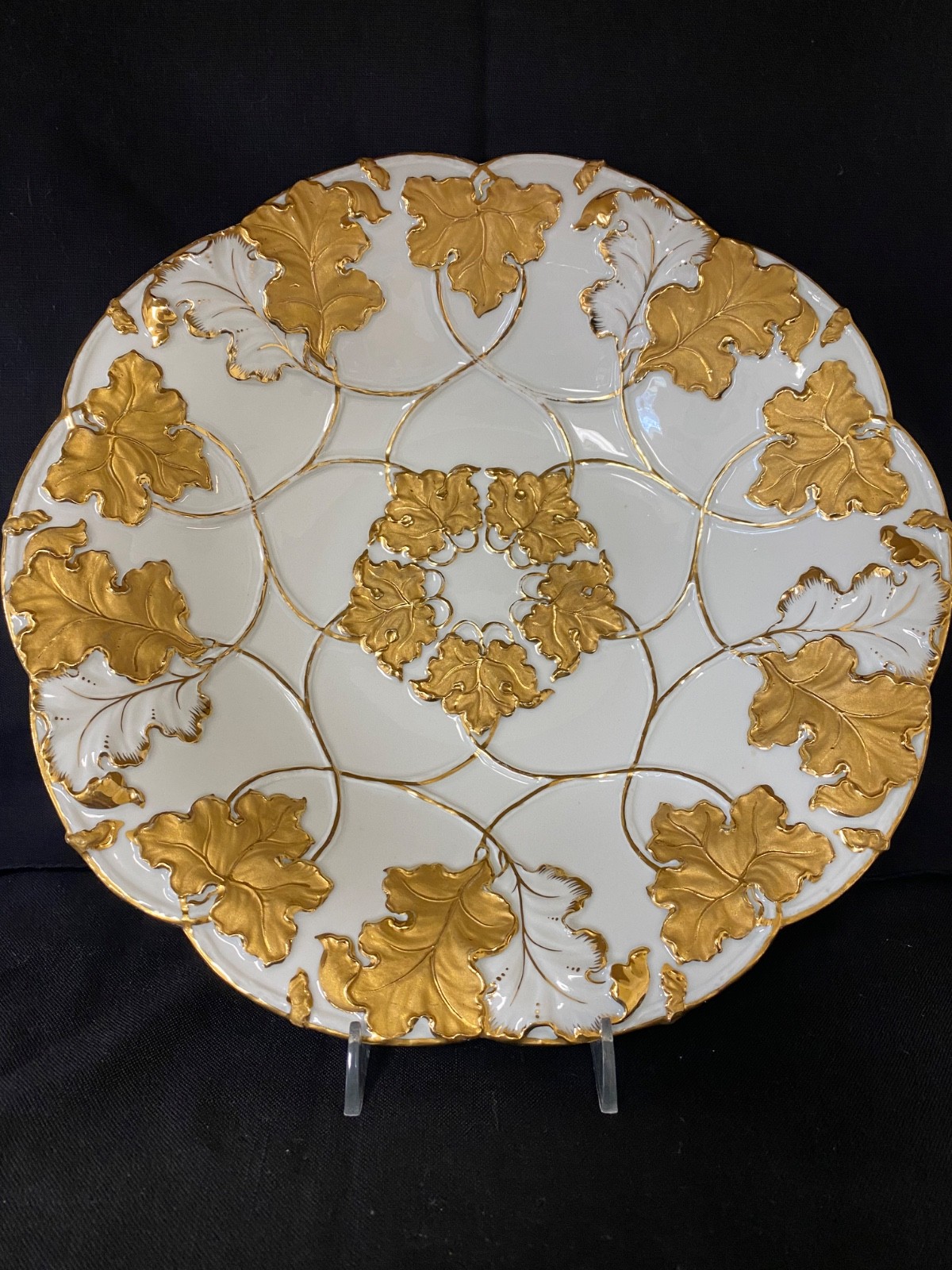 Antique Meissen Porcelain Fruit Bowl Serving Dish Gold Leaves 11"