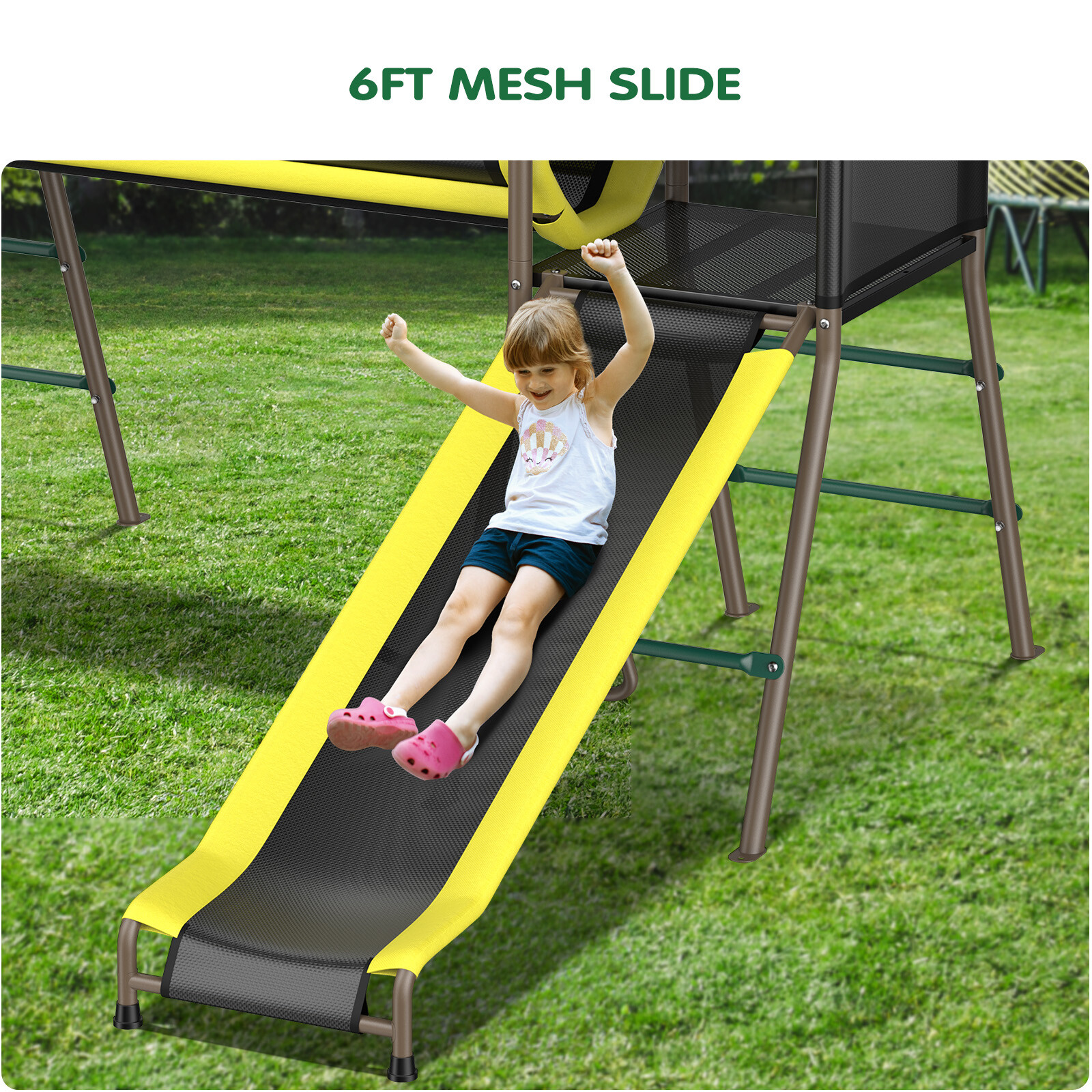 Metal Swing Set Playground Set with 2 Swing, Monkey Bar, Climbing Ladder & Slide