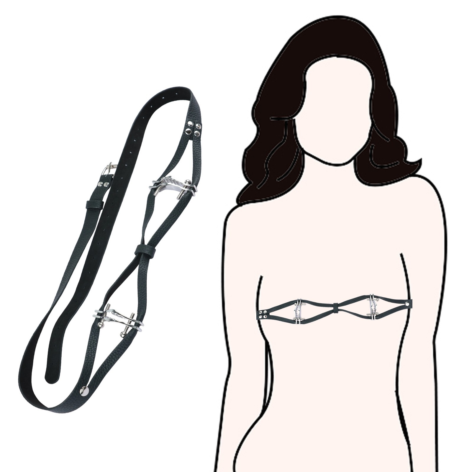 Wearable Leather Bra Adjustable Nipple Clamps SM Bondage Nipple Clips For Women