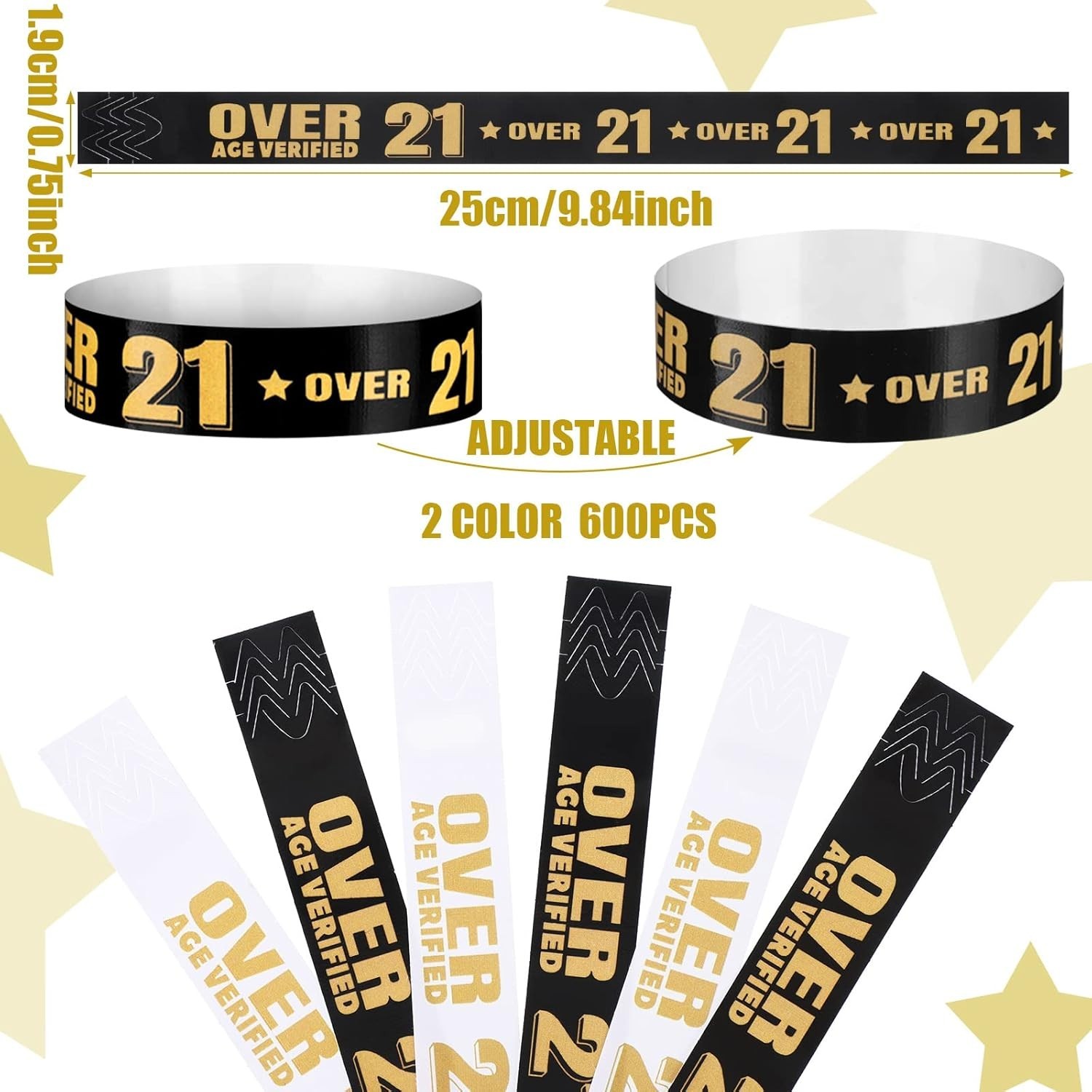 600 Pcs Over 21 Wristbands for Events Colored Waterproof Wrist Bands Paper Wr...