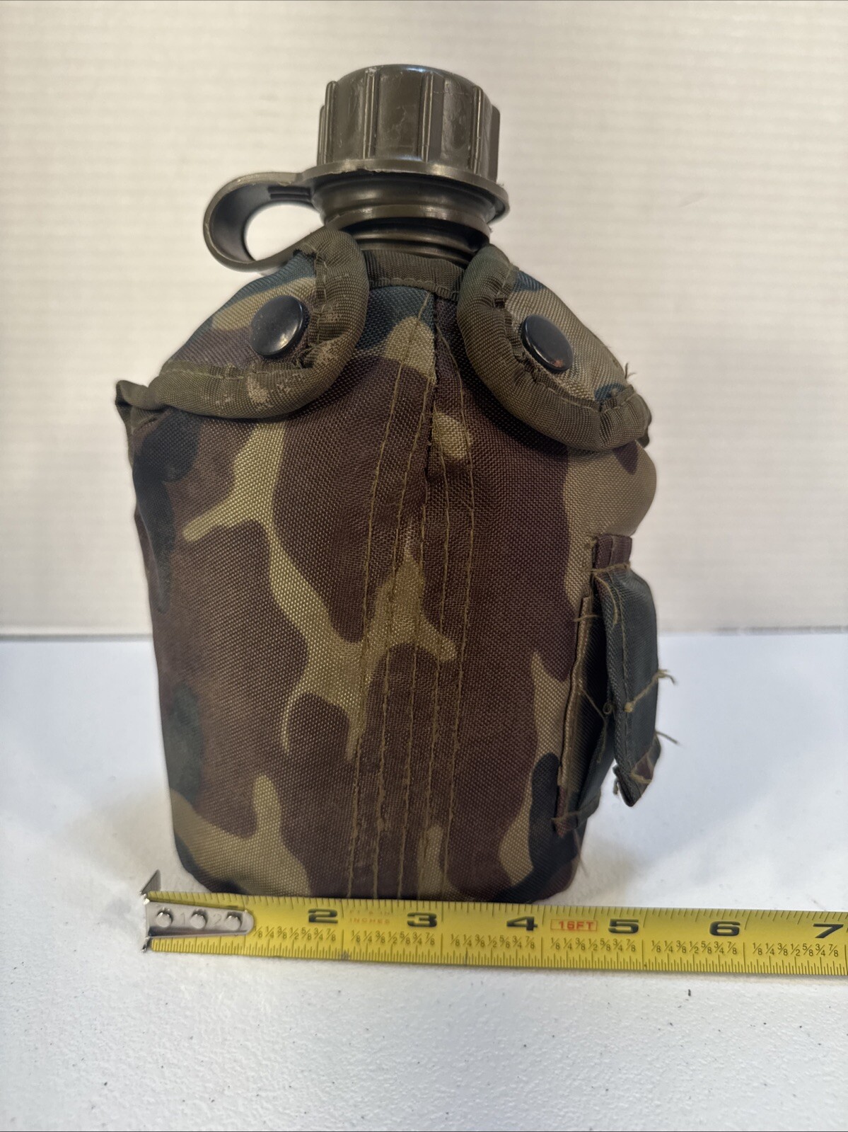 Olive Green Canteen Bottle with Camouflage Pouch Case, Used