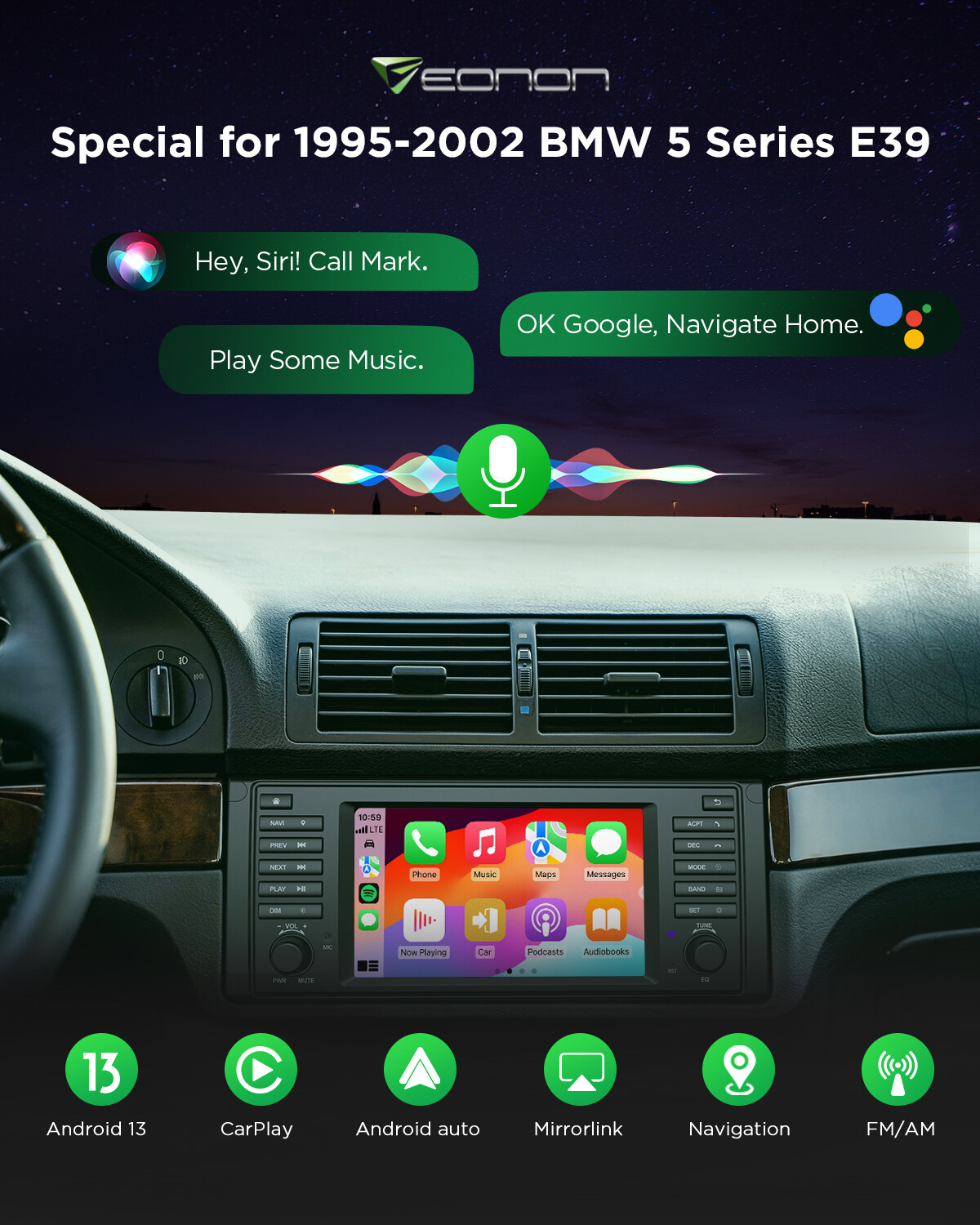 CAM+DVR+OBD+7" Android 13 Car Stereo GPS Navigation Radio CarPlay for BMW E39 M5