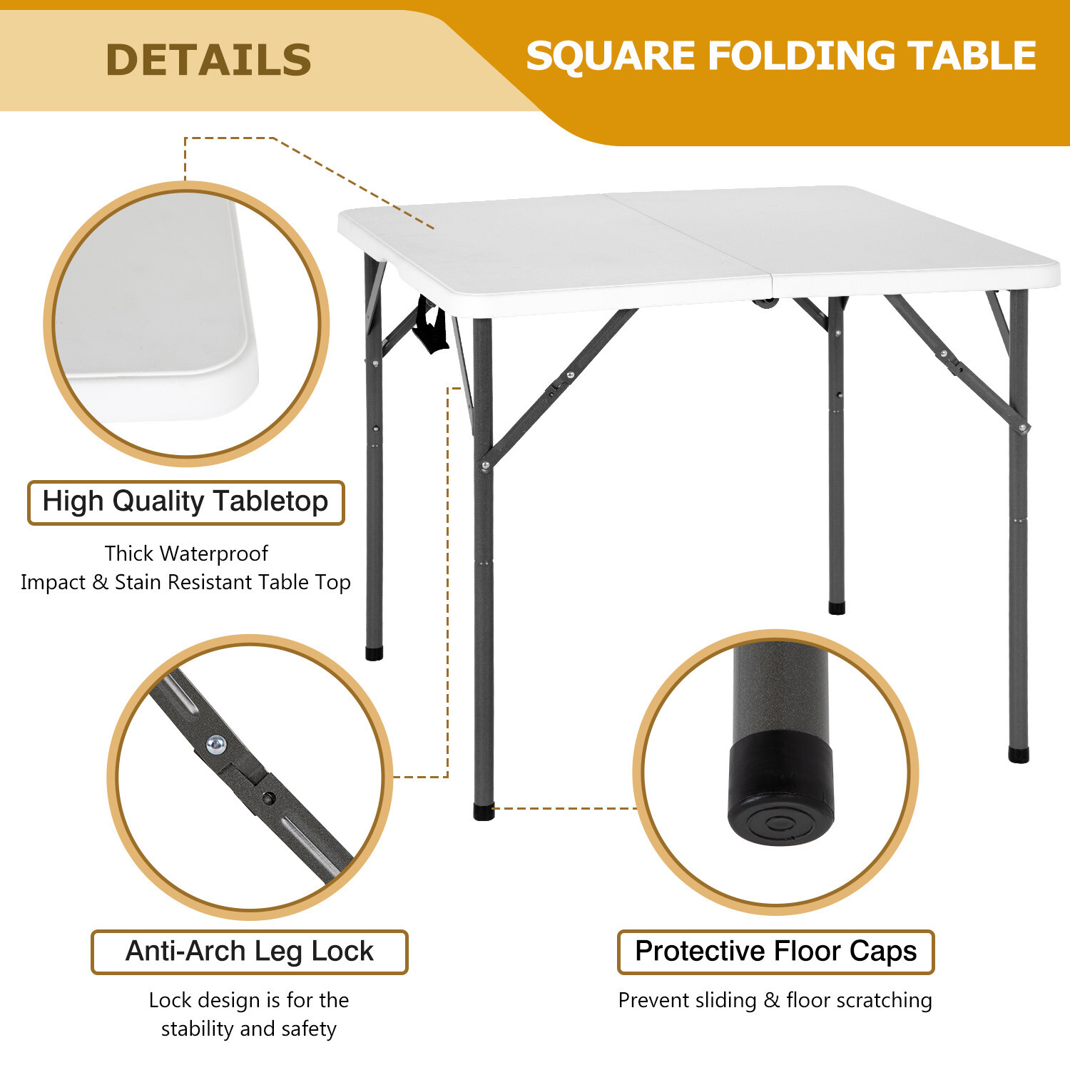 34" Folding Tables Plastic Folding Card Table Half Portable Foldable Table,White
