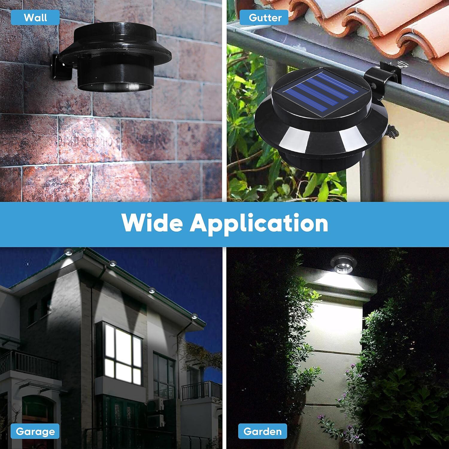 8 Pack Waterproof Solar Powered LED Outdoor Gutter Lights with Brackets Garden